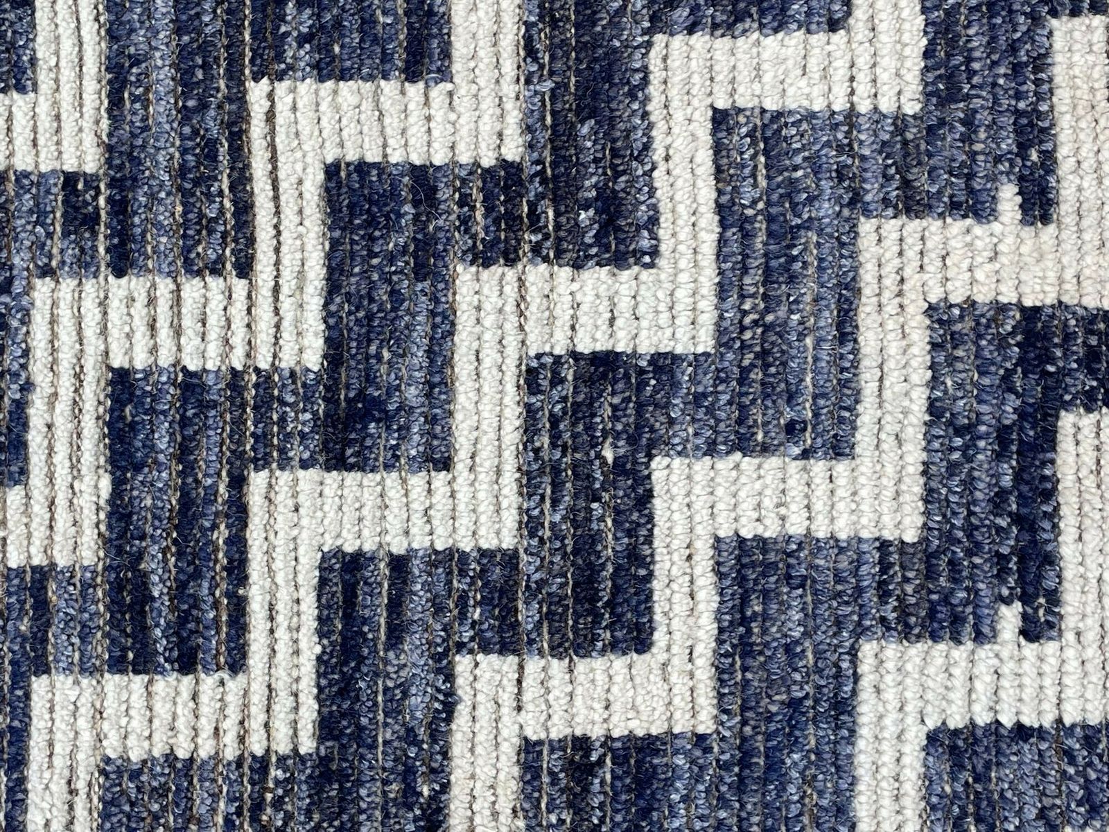 A Handmade Morrocan Beni Ourain Berber Rug With Blue And White Stepped Design. photo 1850.0