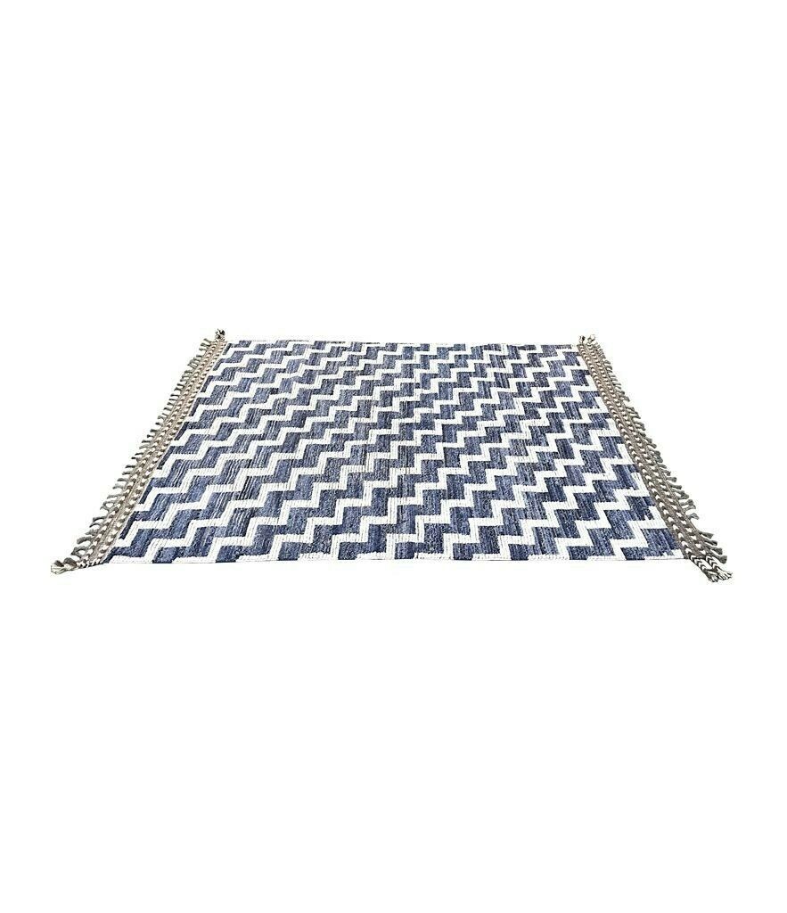 A Handmade Morrocan Beni Ourain Berber Rug With Blue And White Stepped Design. photo buy
