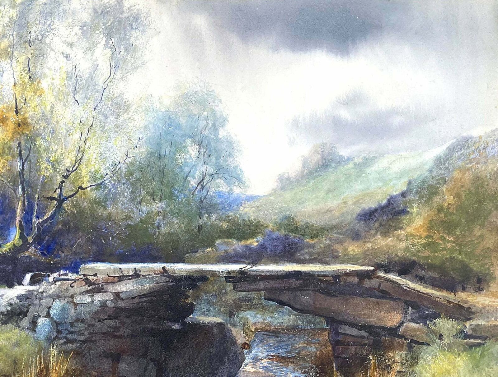 Superb Late C19th Victorian Watercolour Of Bronte Bridge Haworth By W J Boyes 1881 photo vinterior
