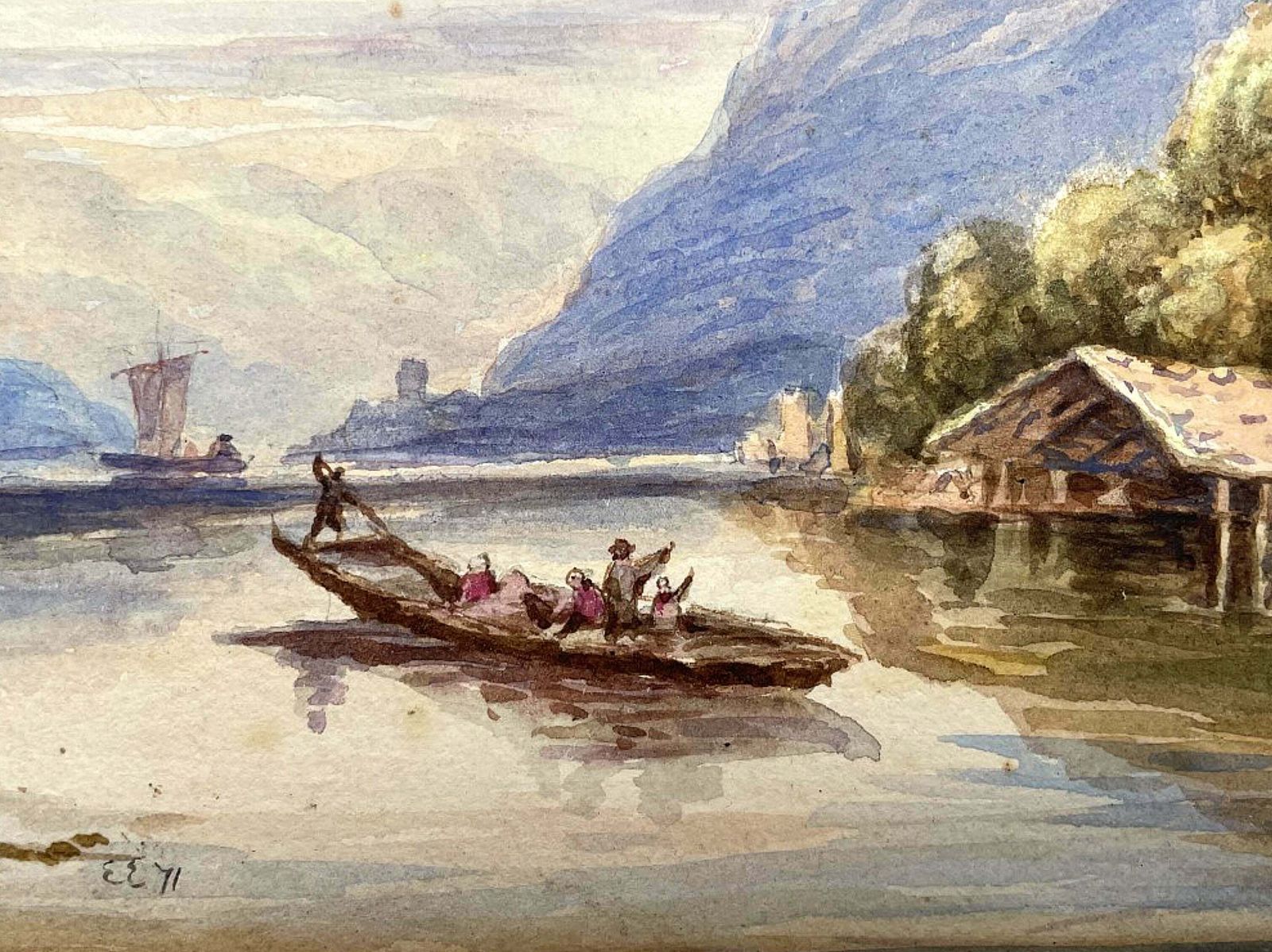 Fine Late C19th Victorian Watercolour   Continental Lake Scene By Edwin Earp (1851 1945) photo for sale
