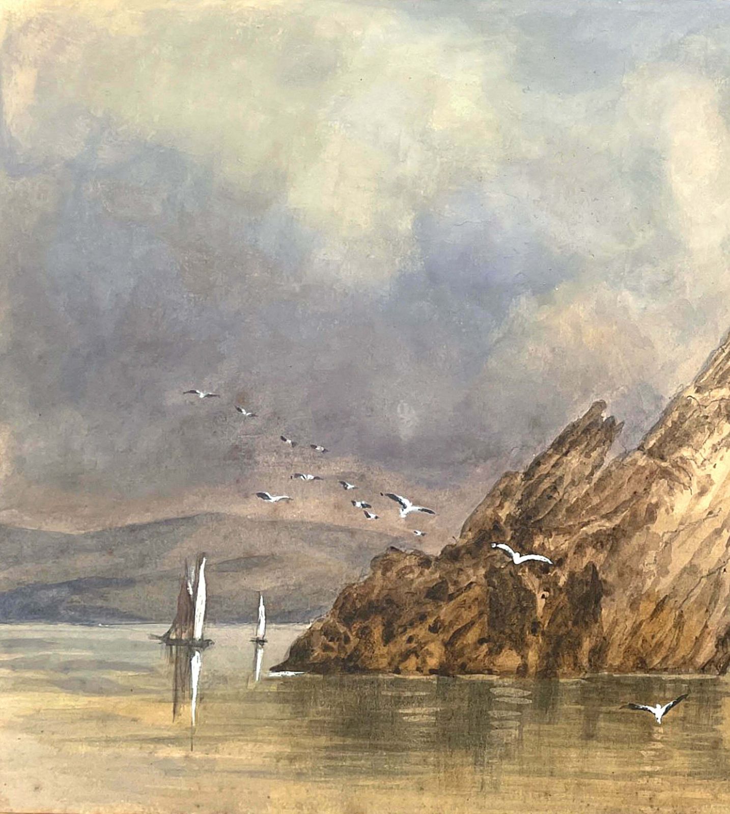 Superb C19th English School Watercolour Depicting A Cornish Coastal Scene photo Art