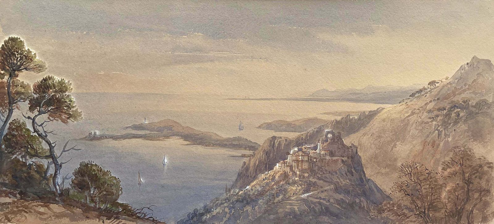 Fine Mid C19th Watercolour   Italian Coastal Scene   Thomas Charles Leeson Rowbotham photo for sale