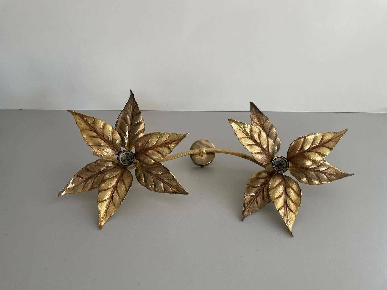 Mid Century Modern Wonderful Twin Flower Shade Full Brass Wall Or Ceiling Lamp By Willy Daro For Massive, 1970s, Germany
