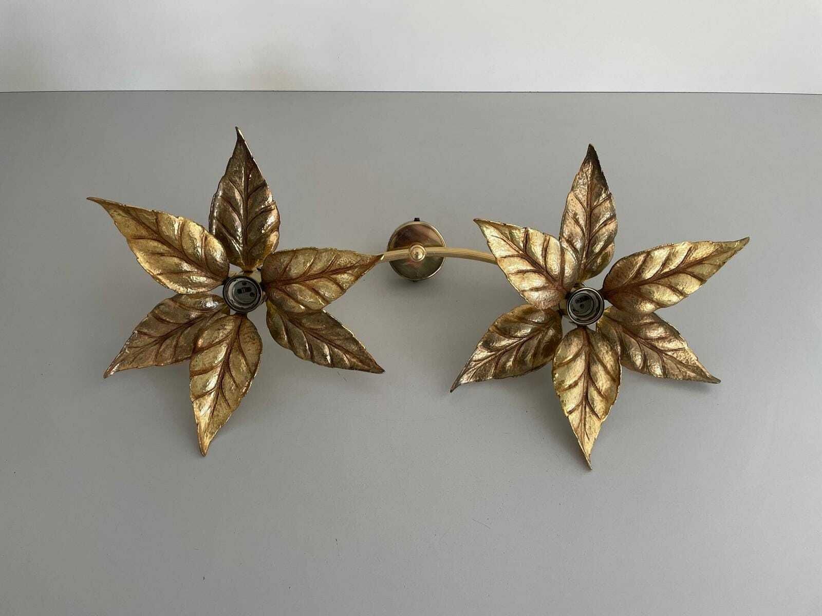 Mid Century Modern Wonderful Twin Flower Shade Full Brass Wall Or Ceiling Lamp By Willy Daro For Massive, 1970s, Germany photo for sale