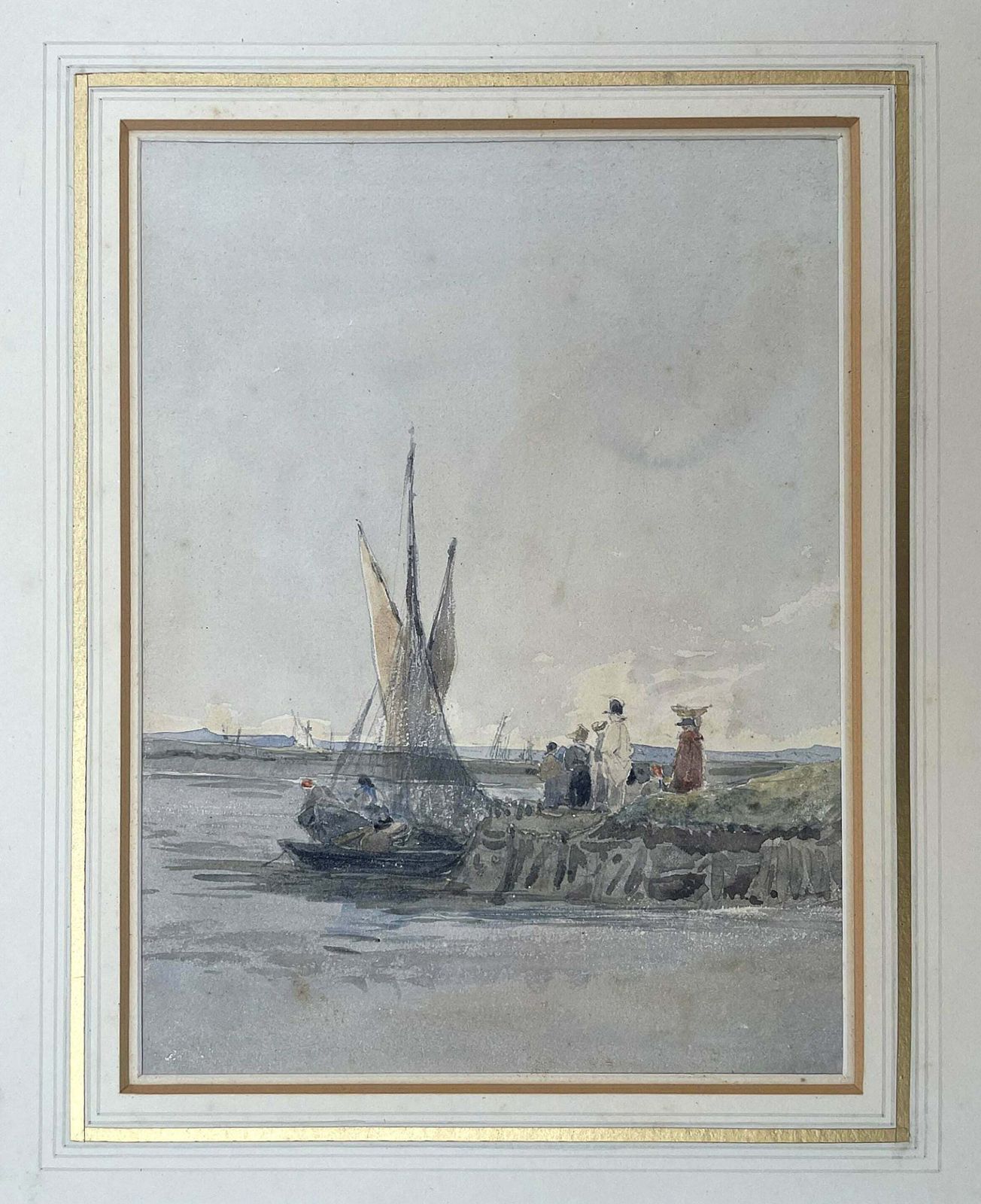 Early C19th Victorian Watercolour   Figures By A Fishing Vessel   James Holland (1799 1870) photo furniture