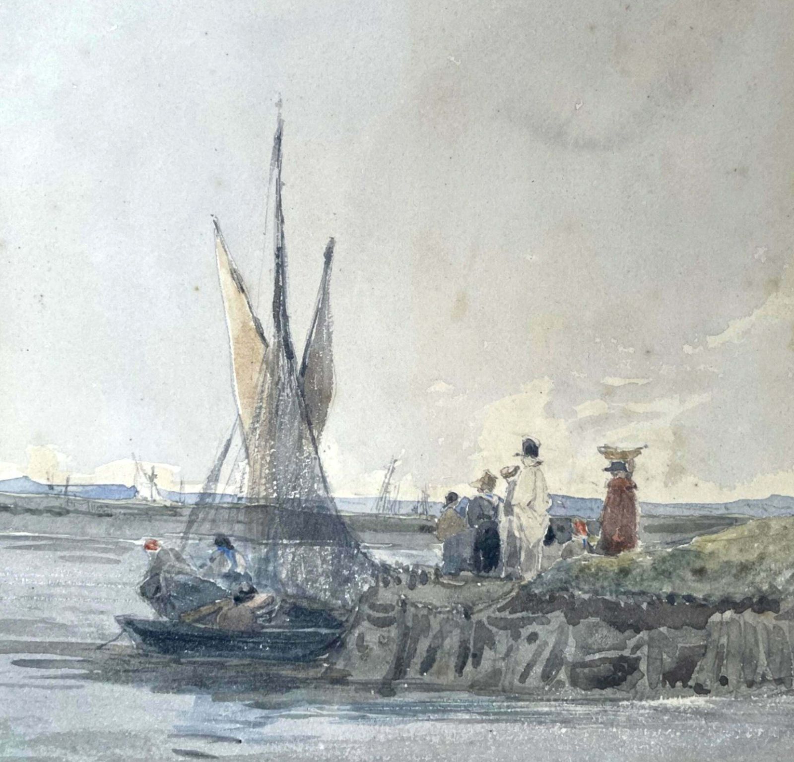Early C19th Victorian Watercolour   Figures By A Fishing Vessel   James Holland (1799 1870) photo Art