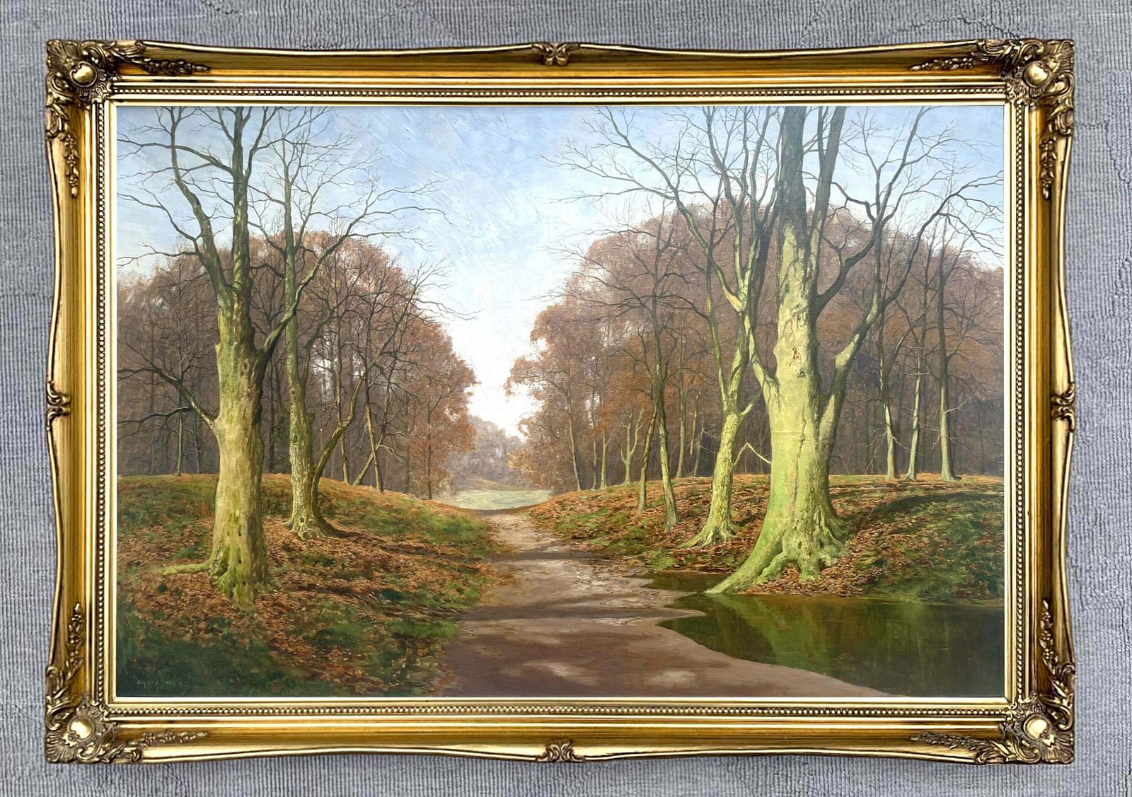 Superb Large Mid C20th Vintage Oil On Canvas   Woodland Landscape By David Mead (1906 1986)