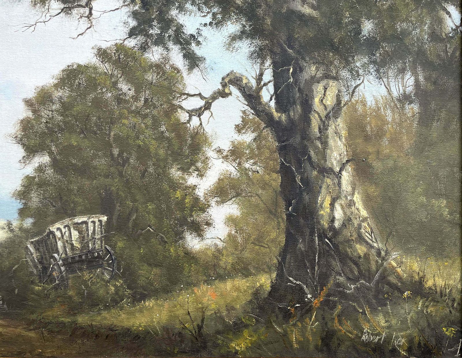 Superb C20th Vintage Oil On Canvas Board   Rural Landscape With A Haycart   Robert Ixer photo for sale