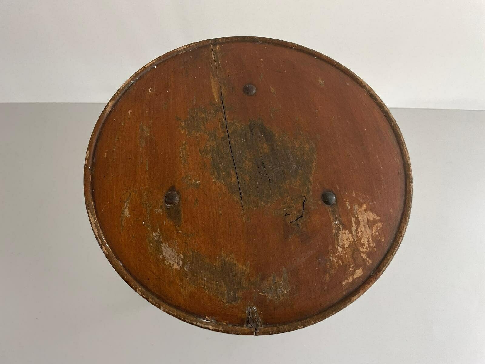 Round Wood Top Industrial Stool With Green Iron Tripod Legs, Germany, 1940s photo buy