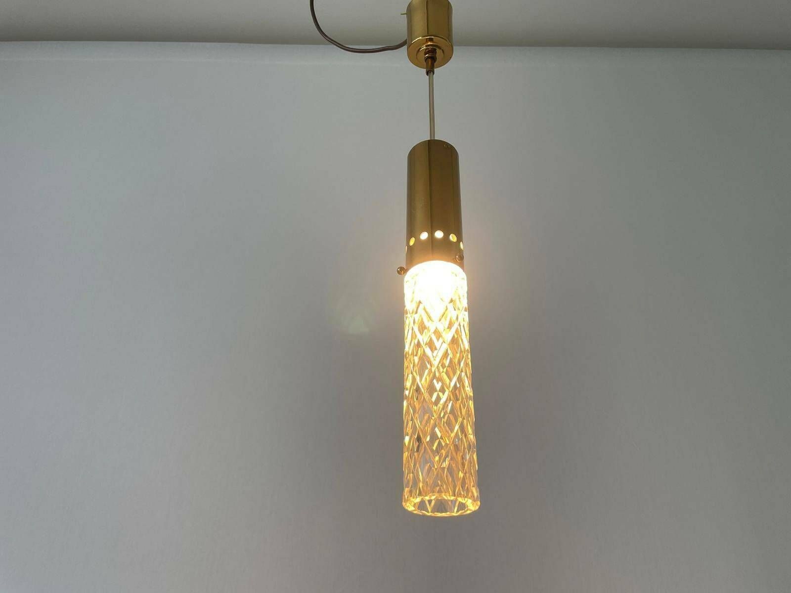Cylindrical Crystal Glass And Brass Luxury Ceiling Lamp By Kaiser Leuchten, 1960s, Germany photo vinterior