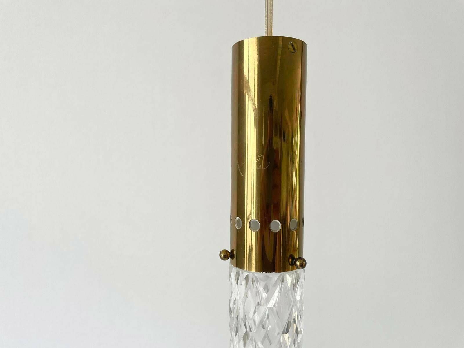 Cylindrical Crystal Glass And Brass Luxury Ceiling Lamp By Kaiser Leuchten, 1960s, Germany photo vintage