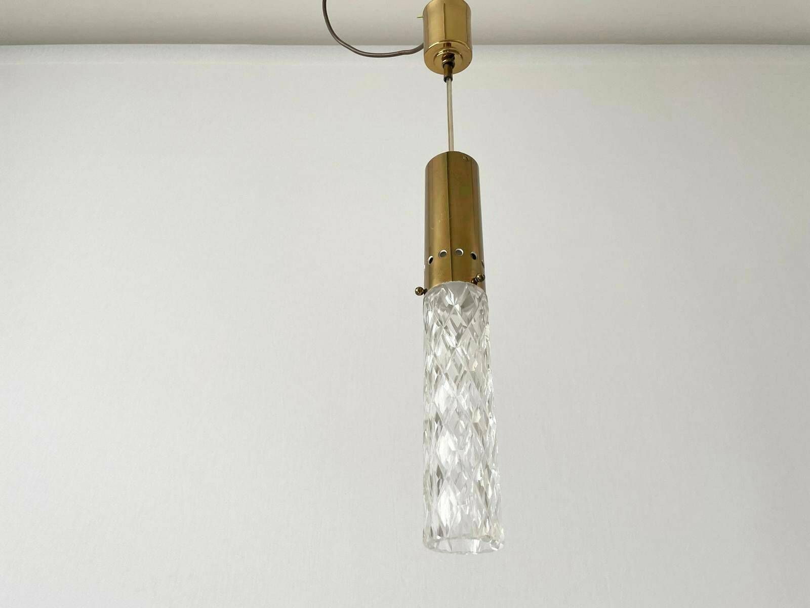 photo furniture Cylindrical Crystal Glass And Brass Luxury Ceiling Lamp By Kaiser Leuchten, 1960s, Germany