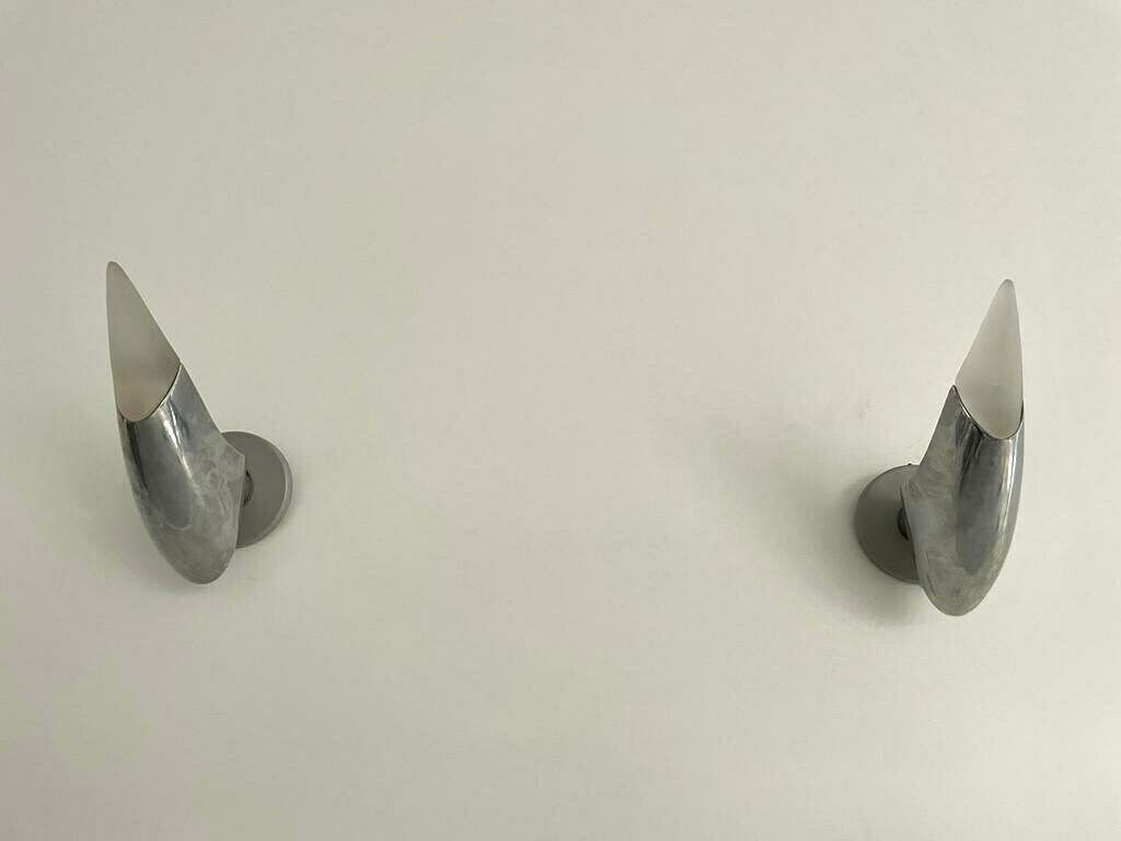 Excellent Gray Metal And Glass French Pair Of Sconces By Blux Adar Pie. photo for sale
