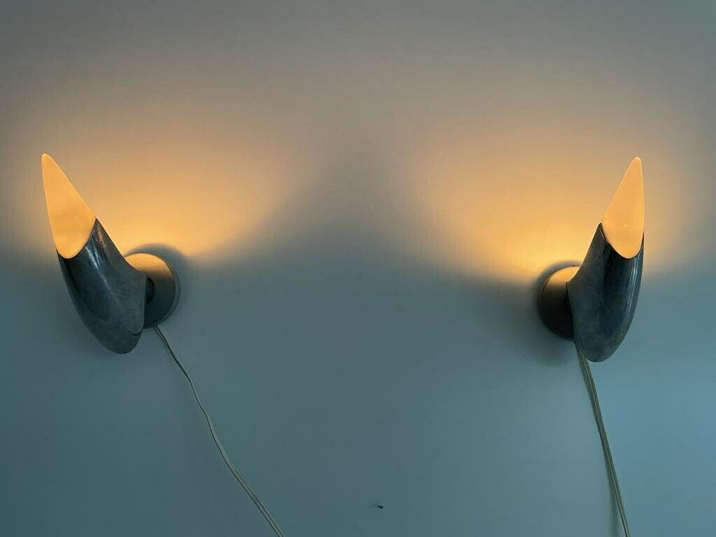 Excellent Gray Metal And Glass French Pair Of Sconces By Blux Adar Pie. photo vinterior
