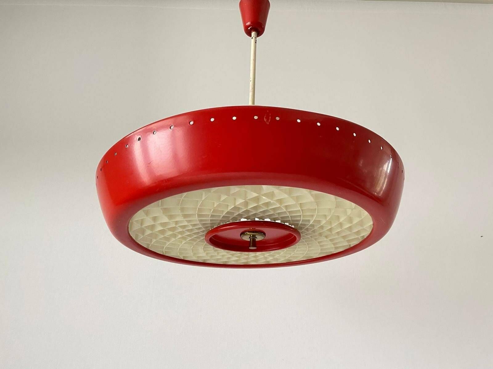 Art Deco Industrial Red Cinema Ceiling Lamp With Circle Fluorescent Tube, 1940s, Germany