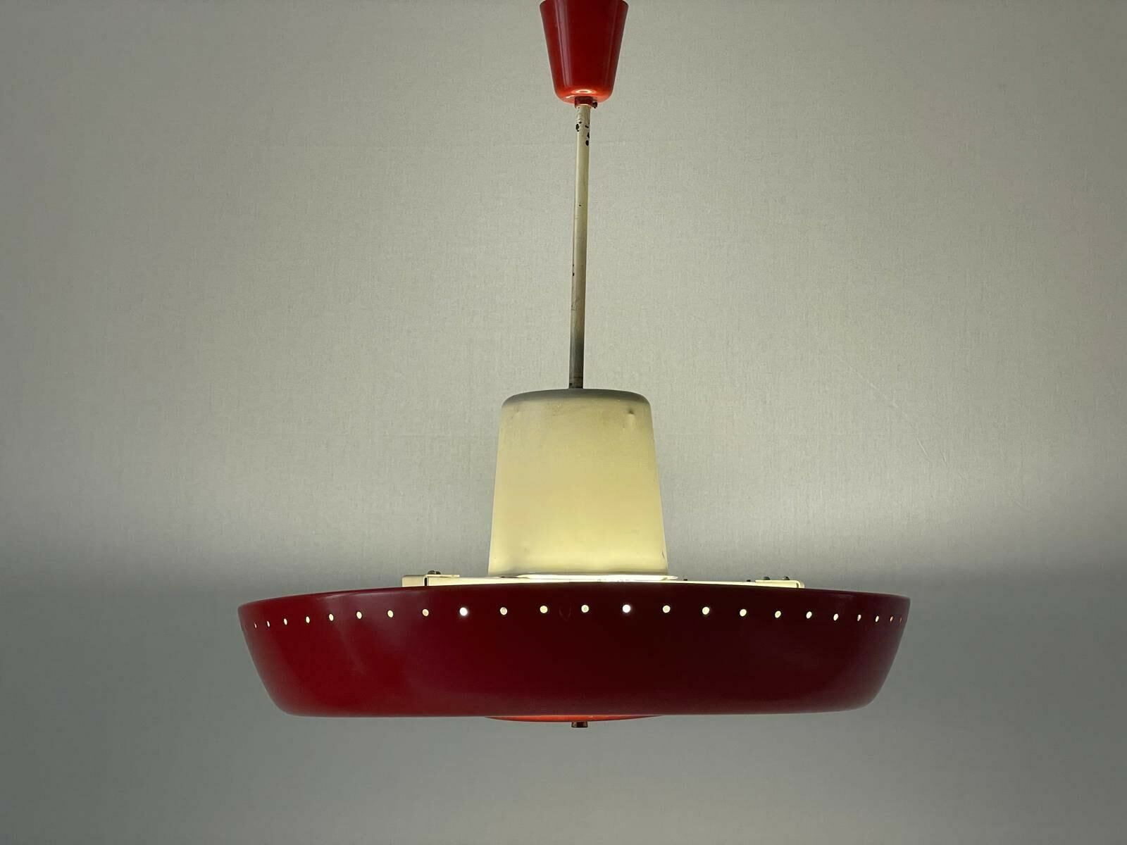 Art Deco Industrial Red Cinema Ceiling Lamp With Circle Fluorescent Tube, 1940s, Germany photo Lighting