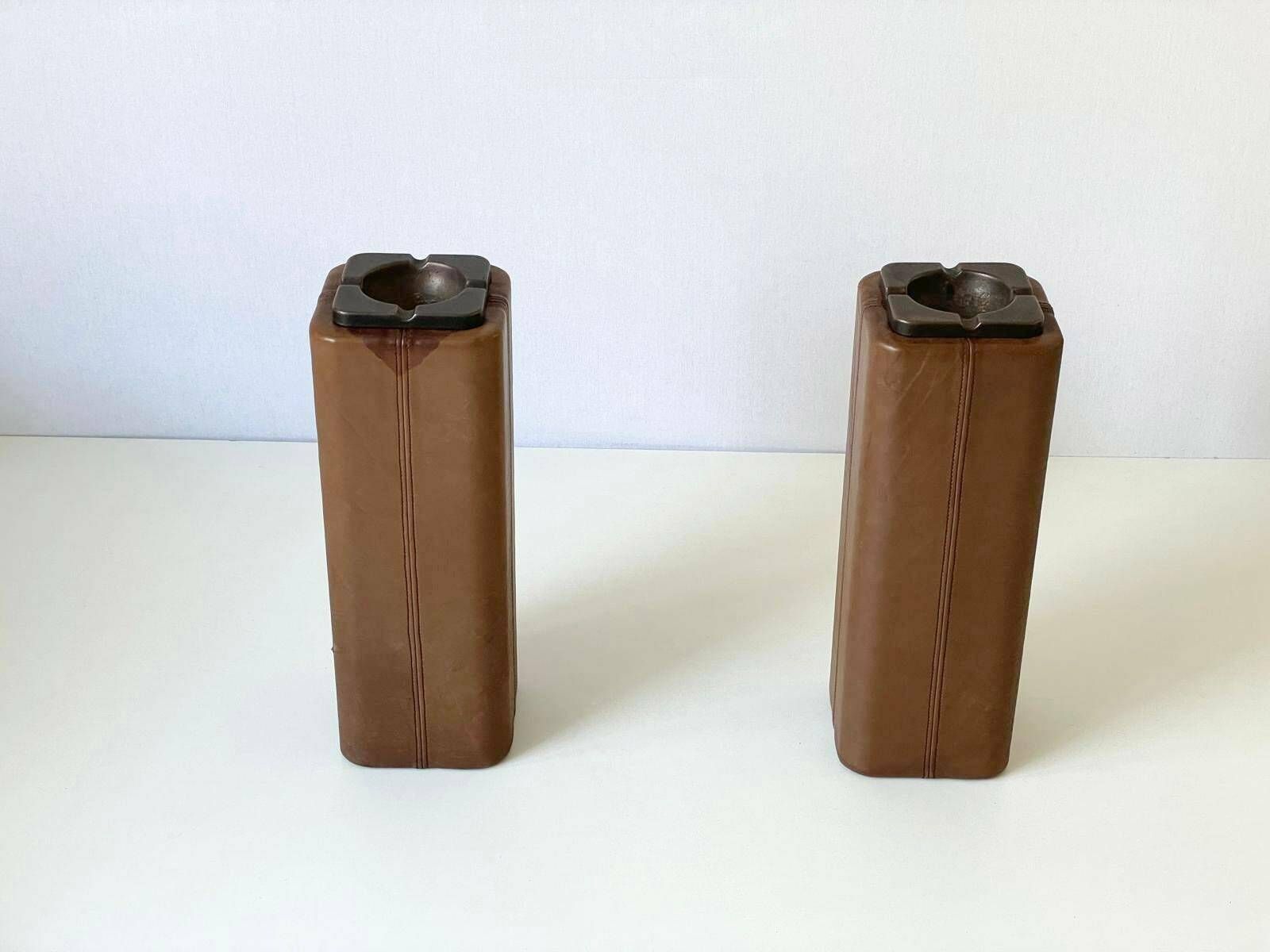 Mid Century Modern Swiss Made Lux Leather Pair Of Floor Ashtrays With Bronze Top, 1960s, Switzerland photo furniture