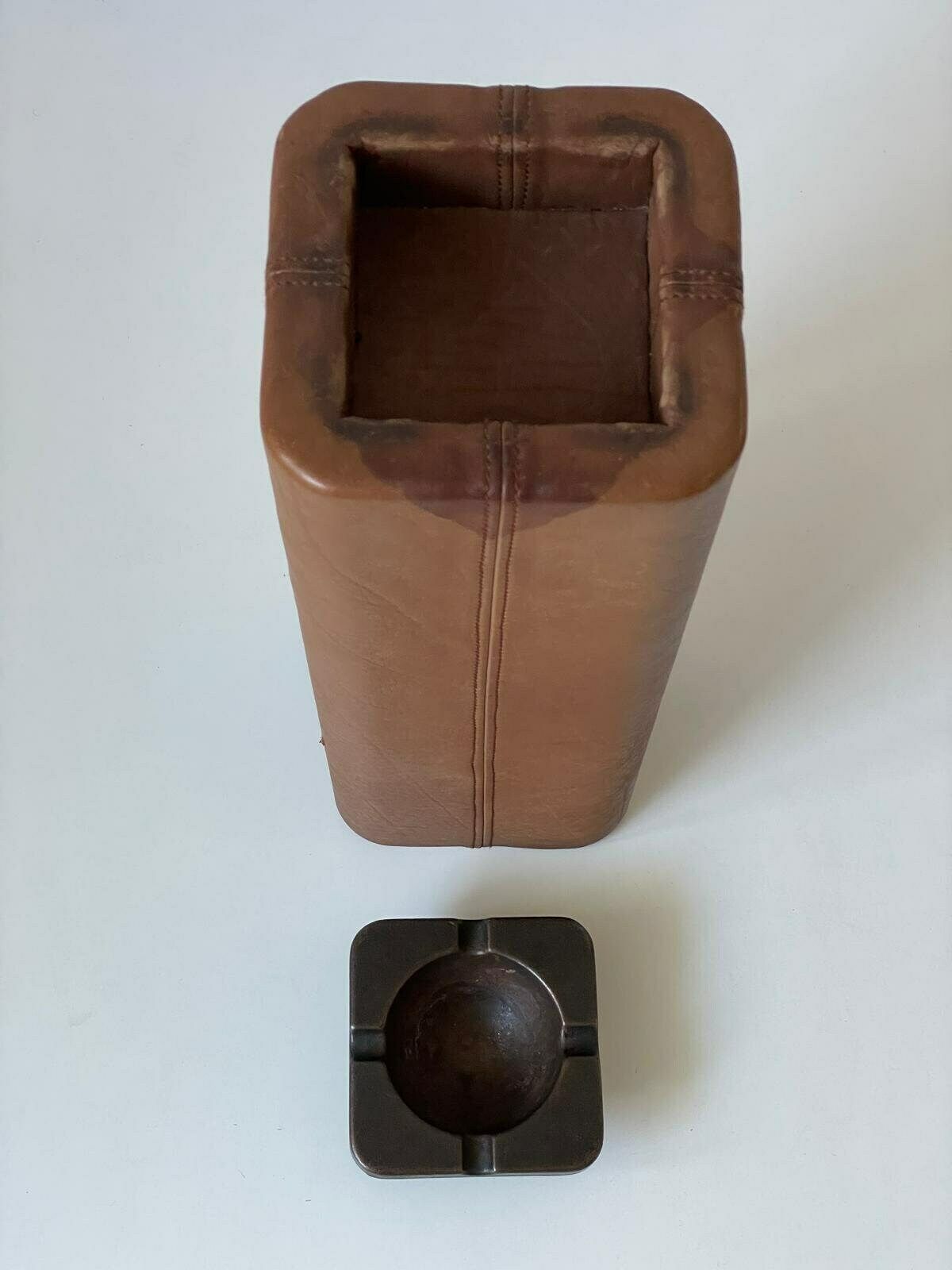 Mid Century Modern Swiss Made Lux Leather Pair Of Floor Ashtrays With Bronze Top, 1960s, Switzerland photo buy