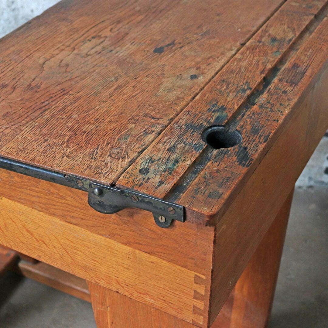 Antique Oak School Desk And Chair photo for sale