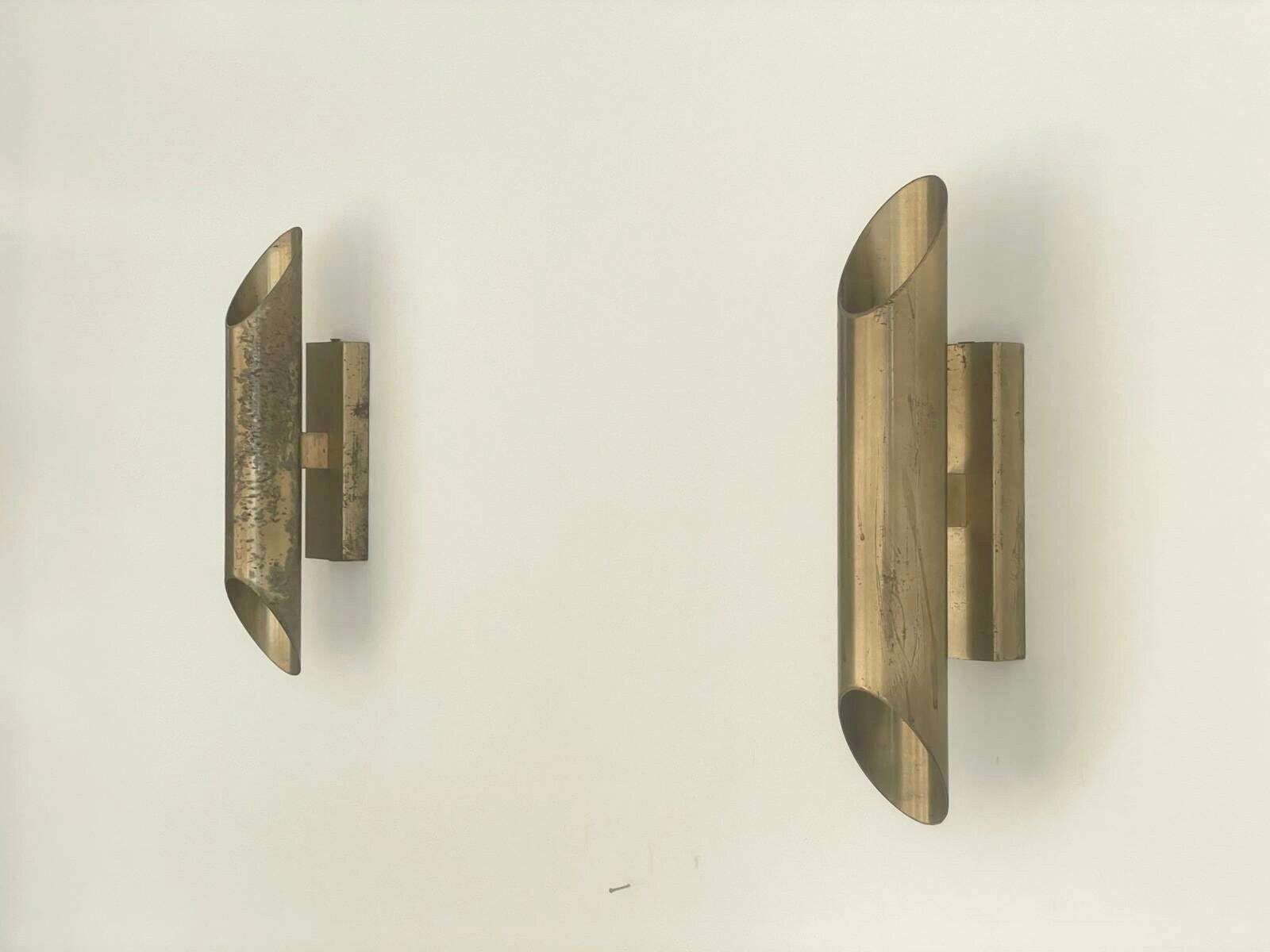 Mid Century Modern Italian Design Brass Pair Of Sconces With Patinas, 1960s, Italy