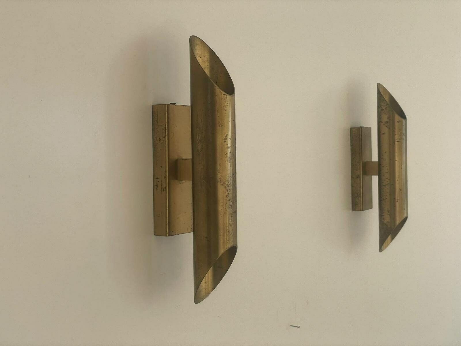 Mid Century Modern Italian Design Brass Pair Of Sconces With Patinas, 1960s, Italy photo for sale