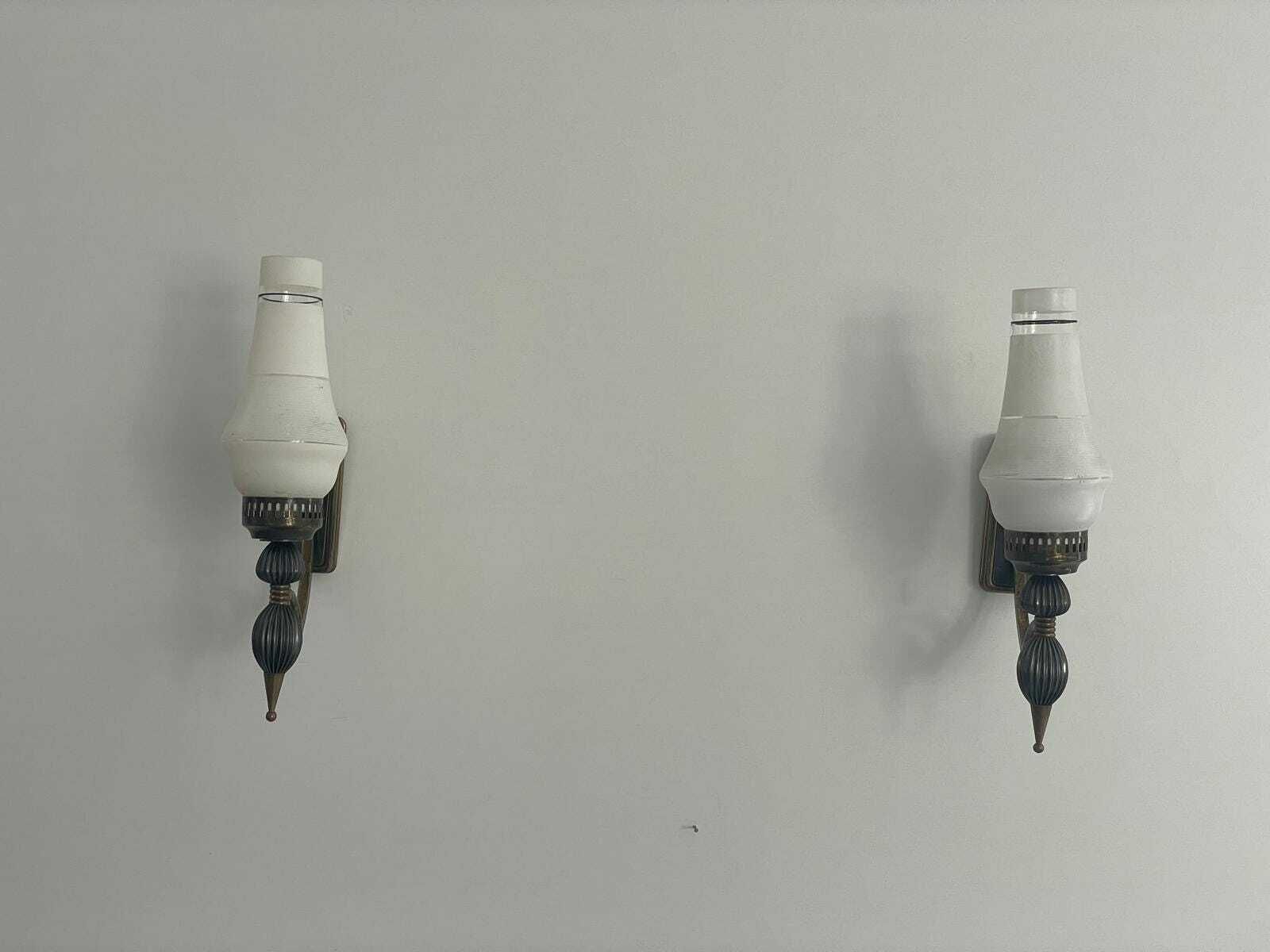 Italian Glass And Black Metal Pair Of Sputnik Sconces, 1950s, Italy photo for sale