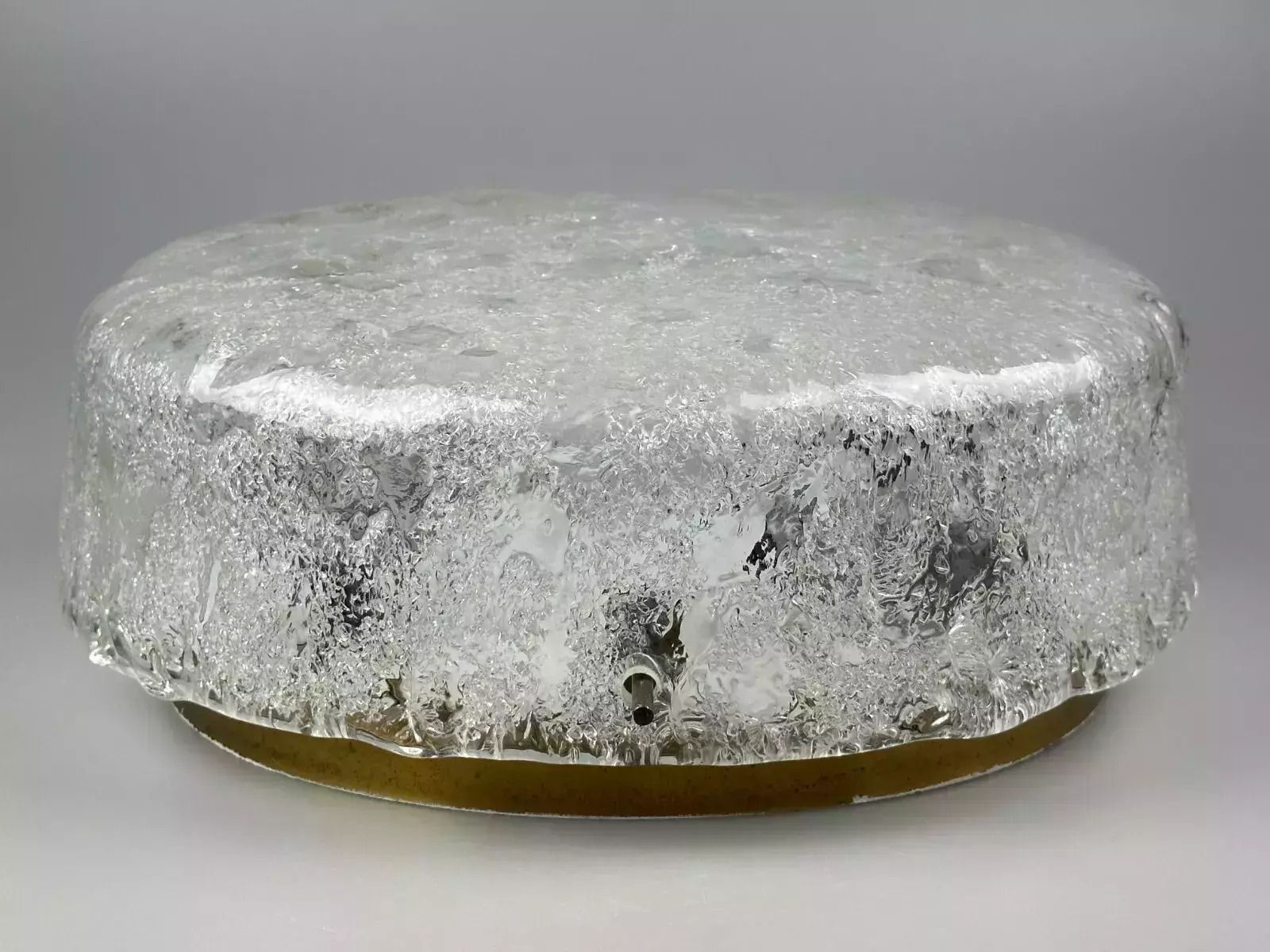 60er 70er Jahre Deckenlampe Plafoniere Flush Mount Ice Glas Hillebrand Germany photo for sale