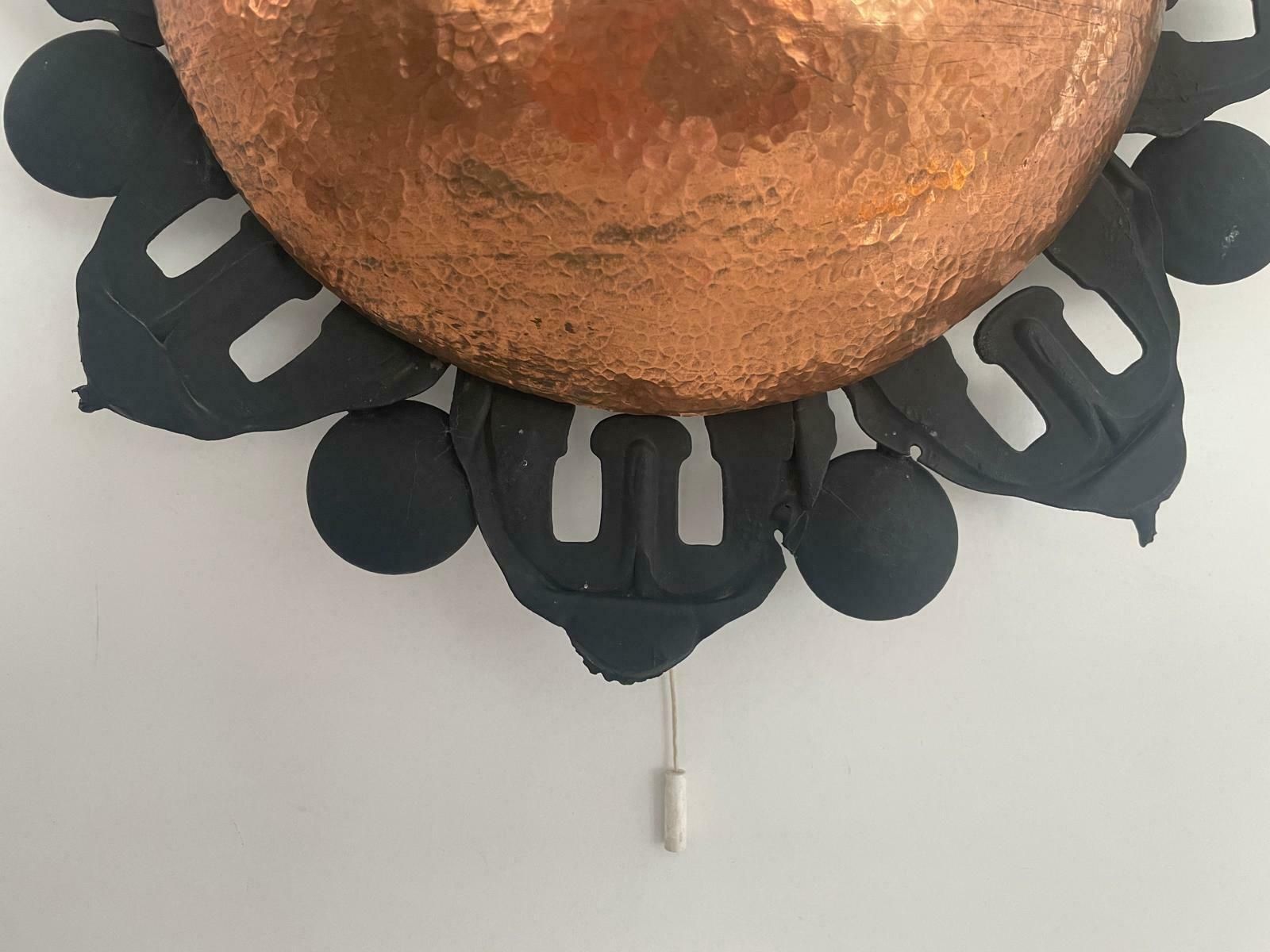 Unusual Black Metal Single Sconce With Round Copper Reflector, 60s, Germa photo buy