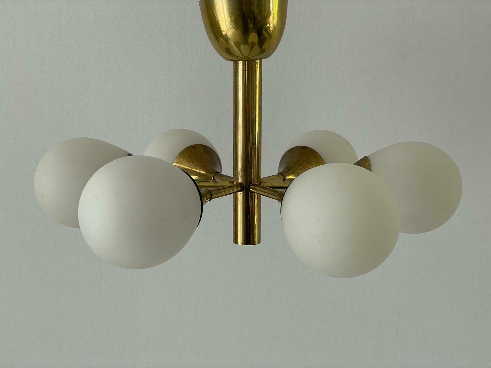Space Age Glass And Brass 6 Armed Chandelier By Kaiser Leuchten, 1970s, Germany photo 2394.0