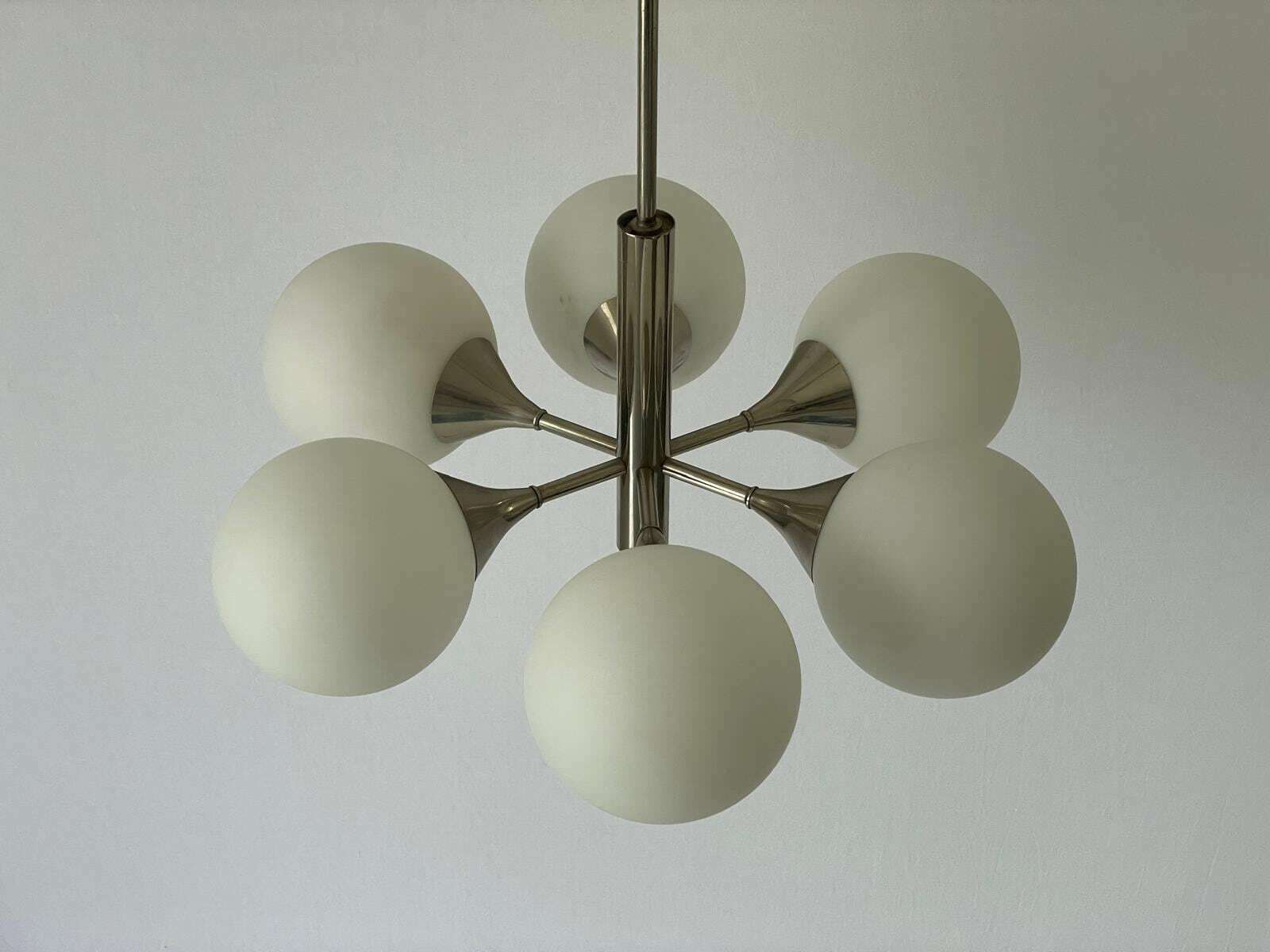 Space Age Glass And Chrome 6 Armed Chandelier By Kaiser Leuchten, 1970s, Germany photo furniture