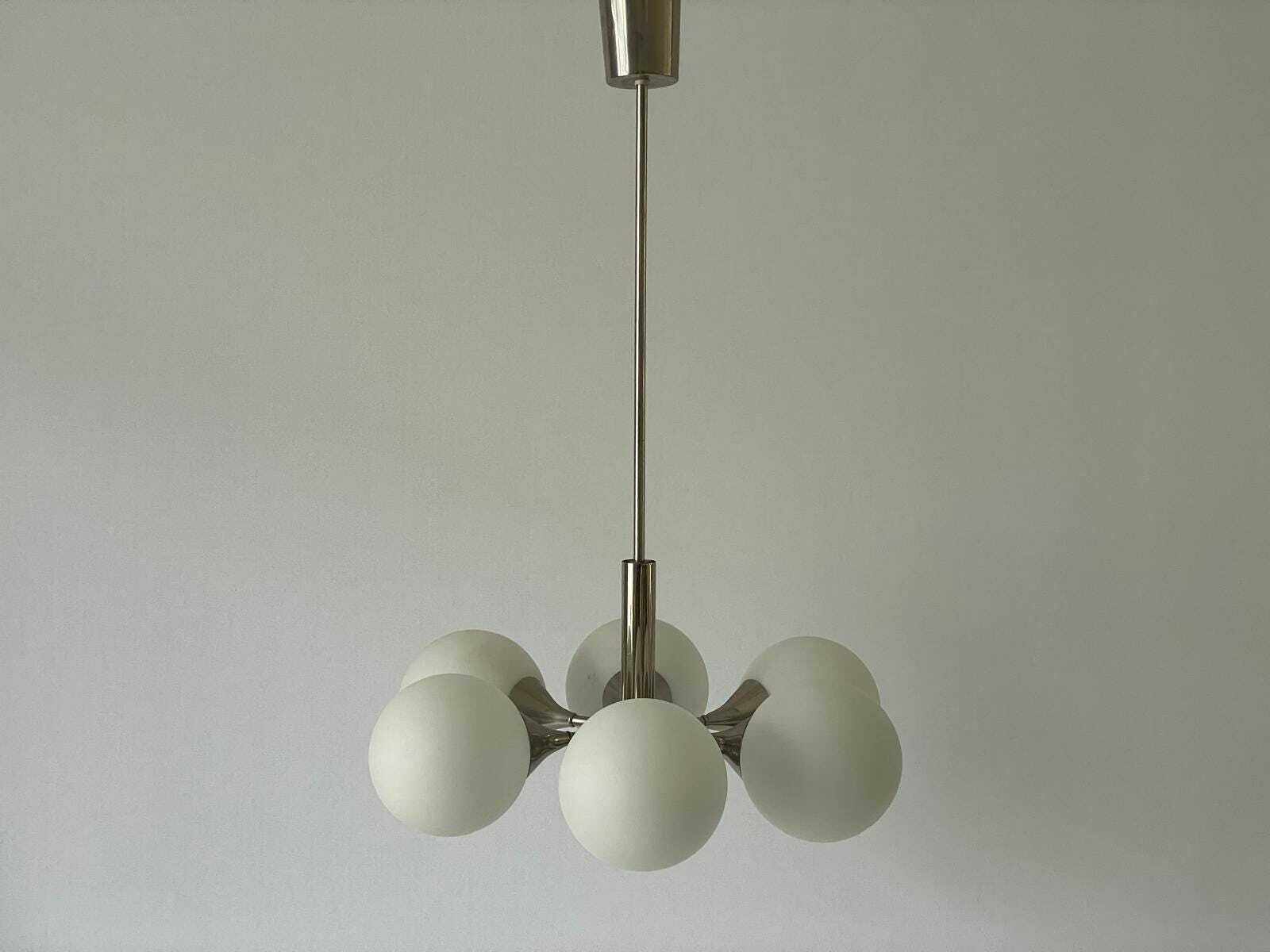 Space Age Glass And Chrome 6 Armed Chandelier By Kaiser Leuchten, 1970s, Germany photo Lighting