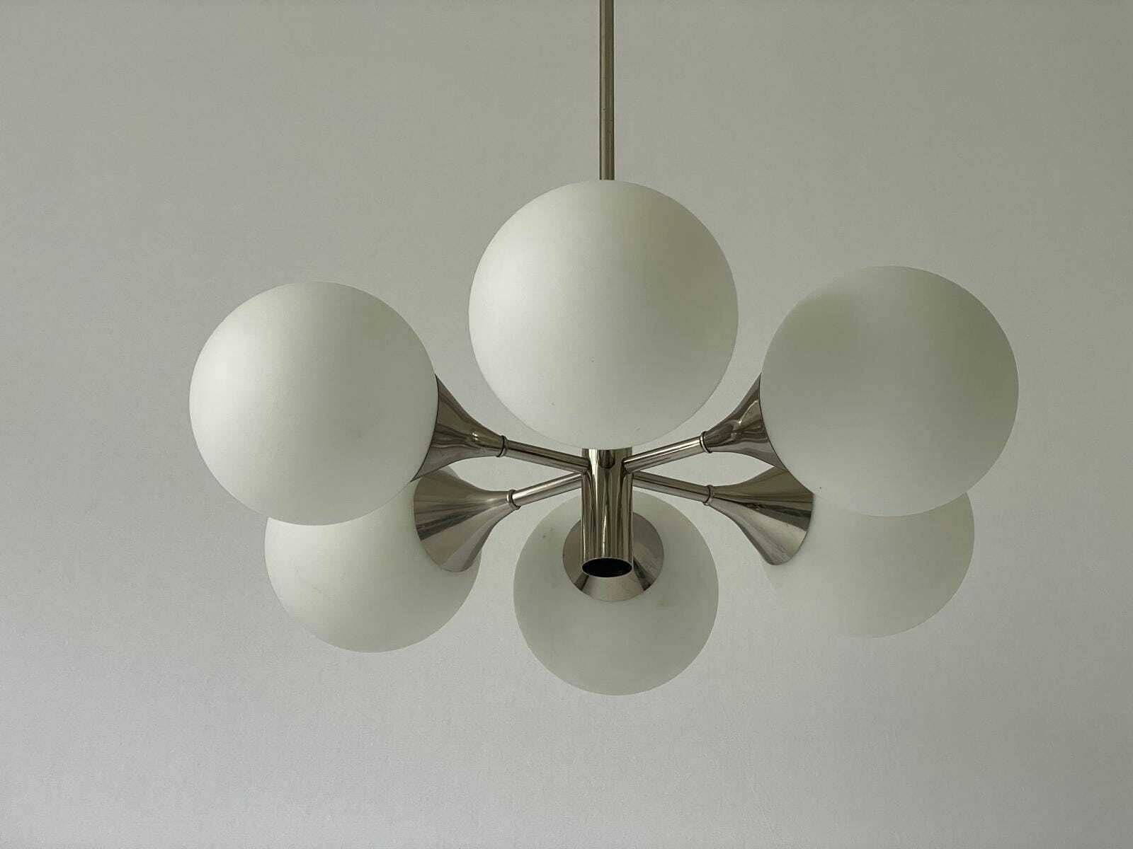 Space Age Glass And Chrome 6 Armed Chandelier By Kaiser Leuchten, 1970s, Germany photo buy