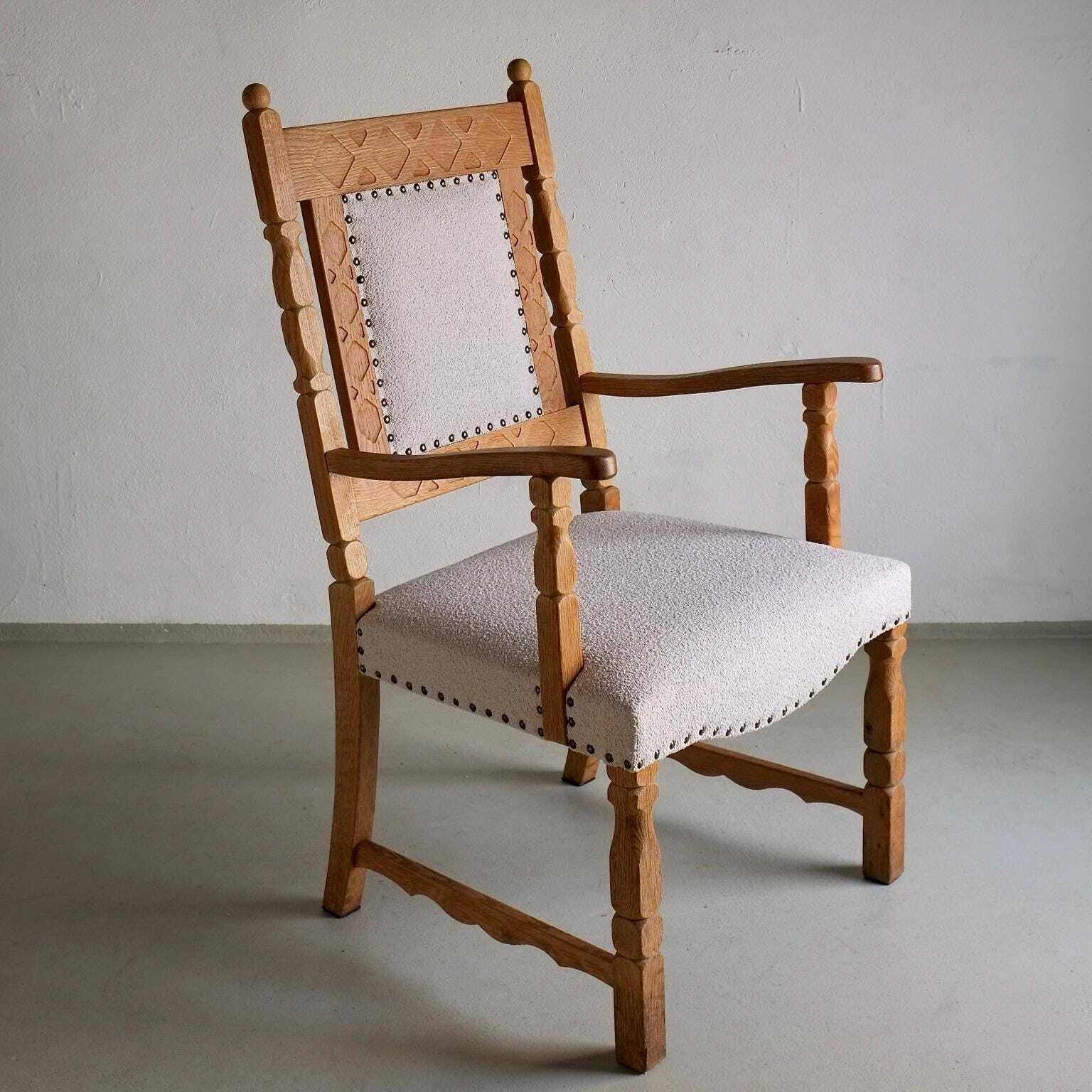 Carved Oak Armchair By Henning Kjaernulf | Denmark | 1960s