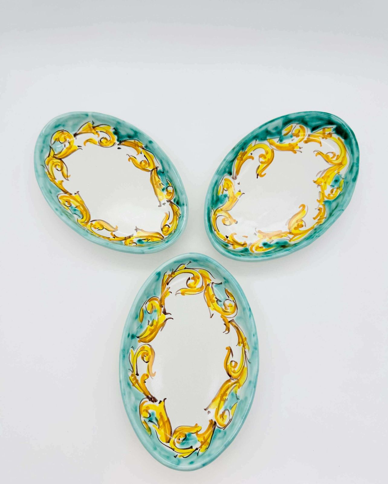 Italian Hand Painted Ceramic Bowl Set, Mediterranean Decor, Large Bowl With Plates photo buy