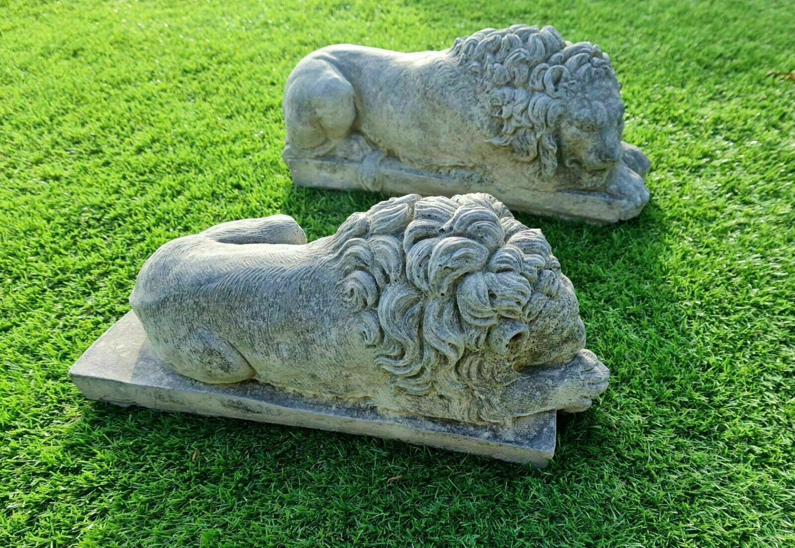 Vintage Pair Canova Lions English Stone Garden Ornament 0060. photo buy
