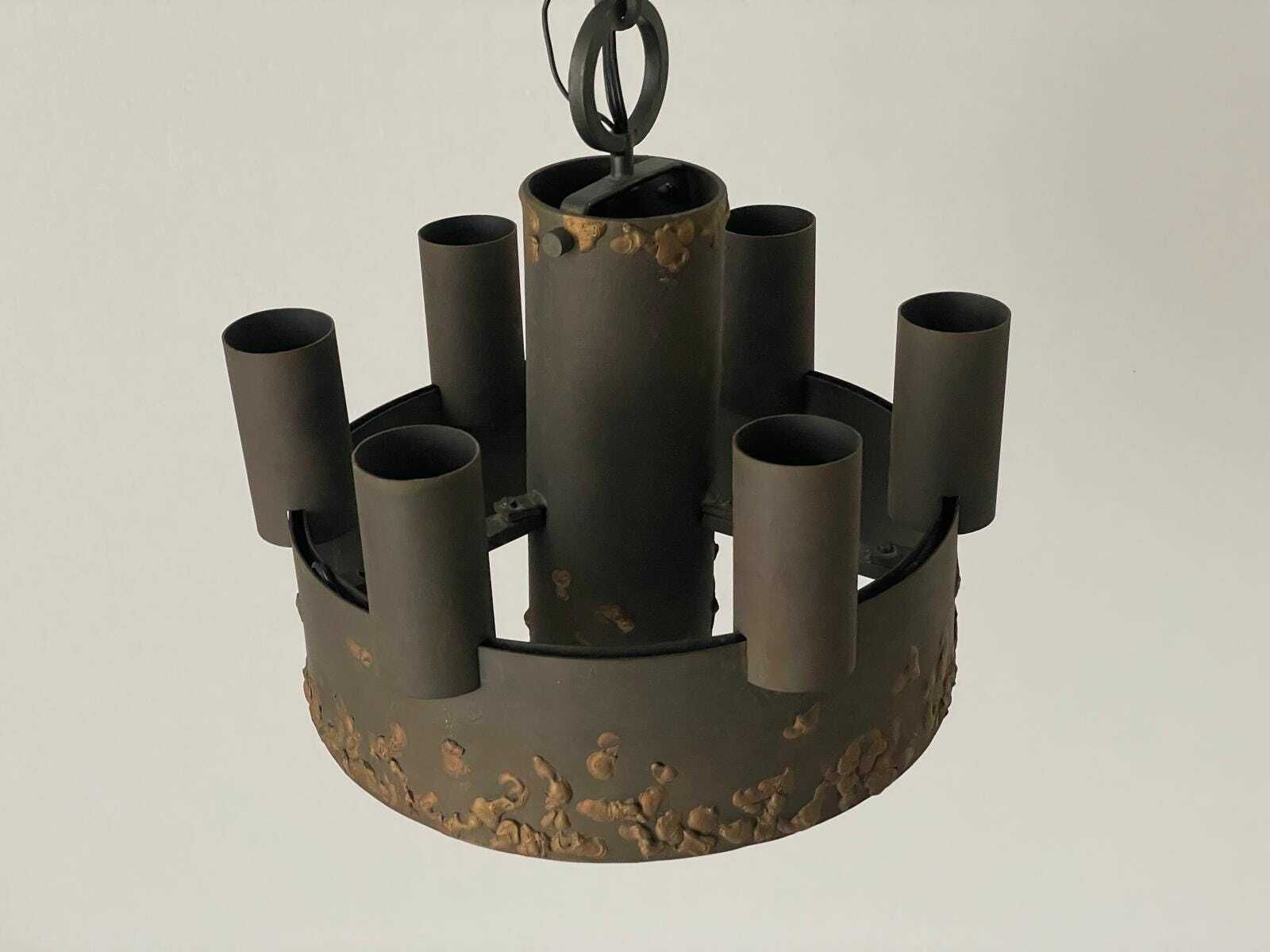 Cylindrical Brutalist Design Hanging Lamp With Chain Hanger, 1960s, Germany photo for sale