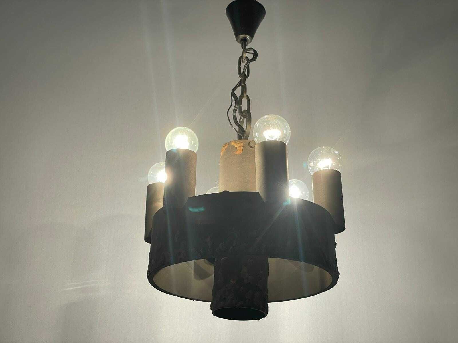 Cylindrical Brutalist Design Hanging Lamp With Chain Hanger, 1960s, Germany photo vintage