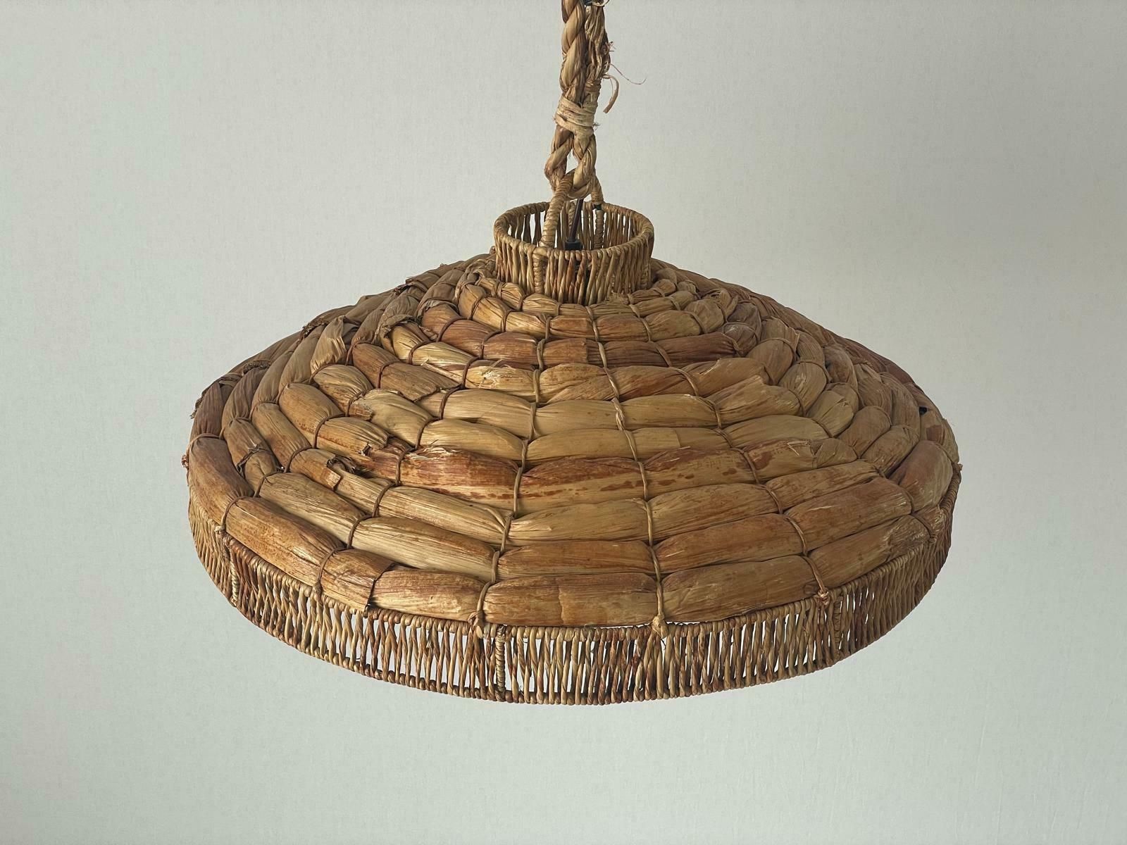 Beautiful Bamboo And Straw Xxl Pendant Lamp, 1960s, Germany photo Lighting