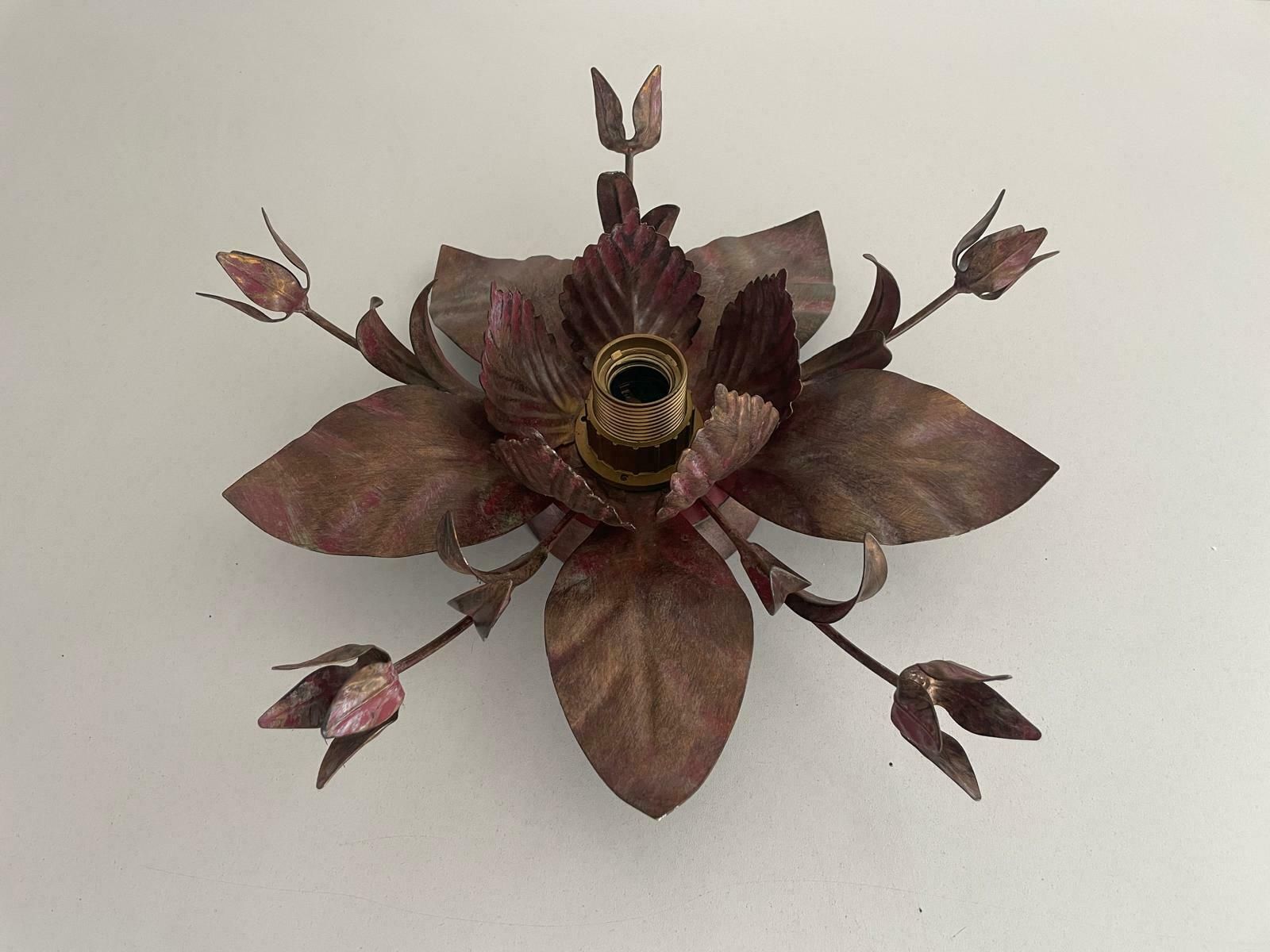 Italian Lovely Flower Design Metal Flush Mount Light, Italy, 1960s, 3 Available In Stock