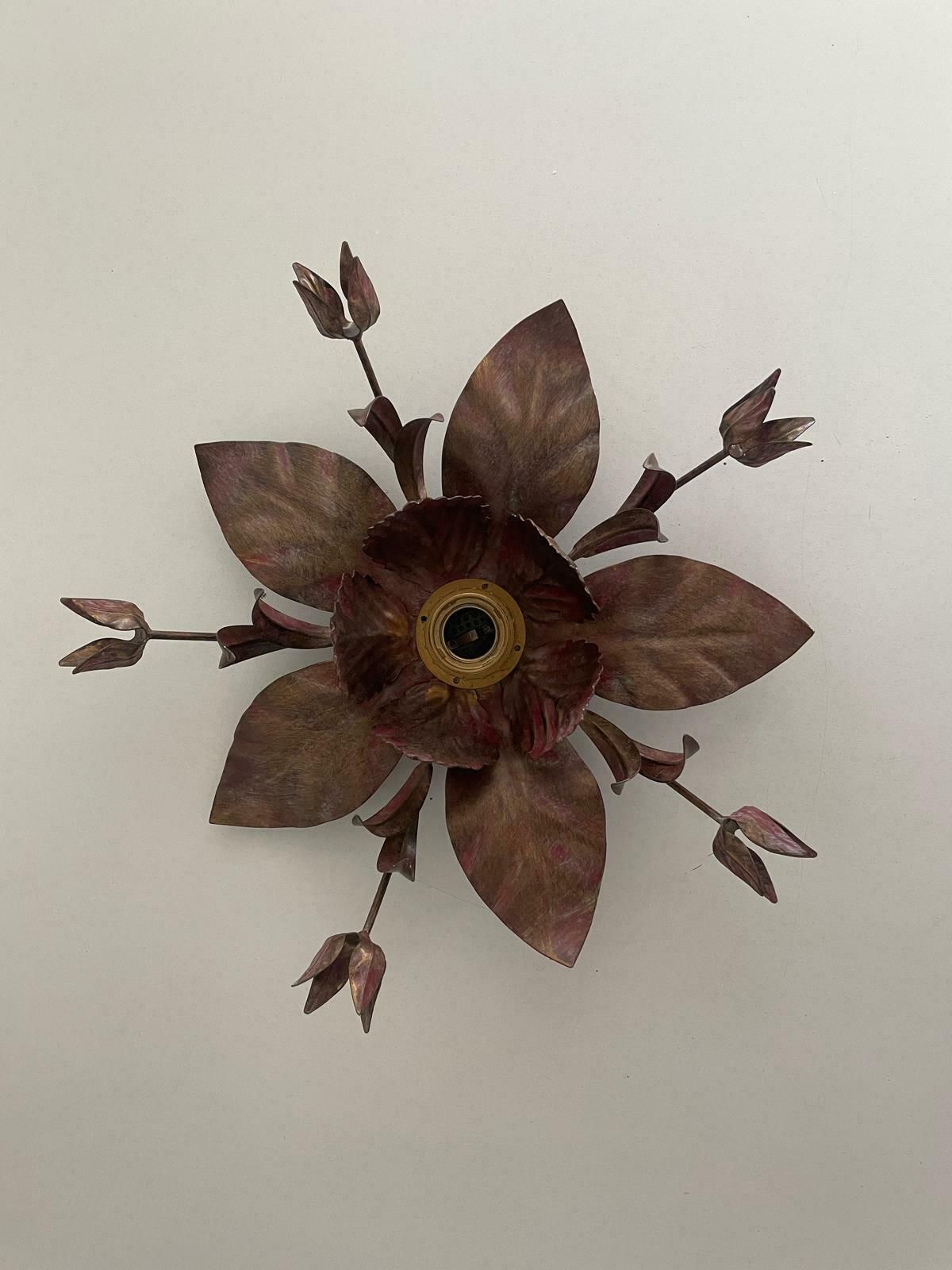 Italian Lovely Flower Design Metal Flush Mount Light, Italy, 1960s, 3 Available In Stock photo Lighting