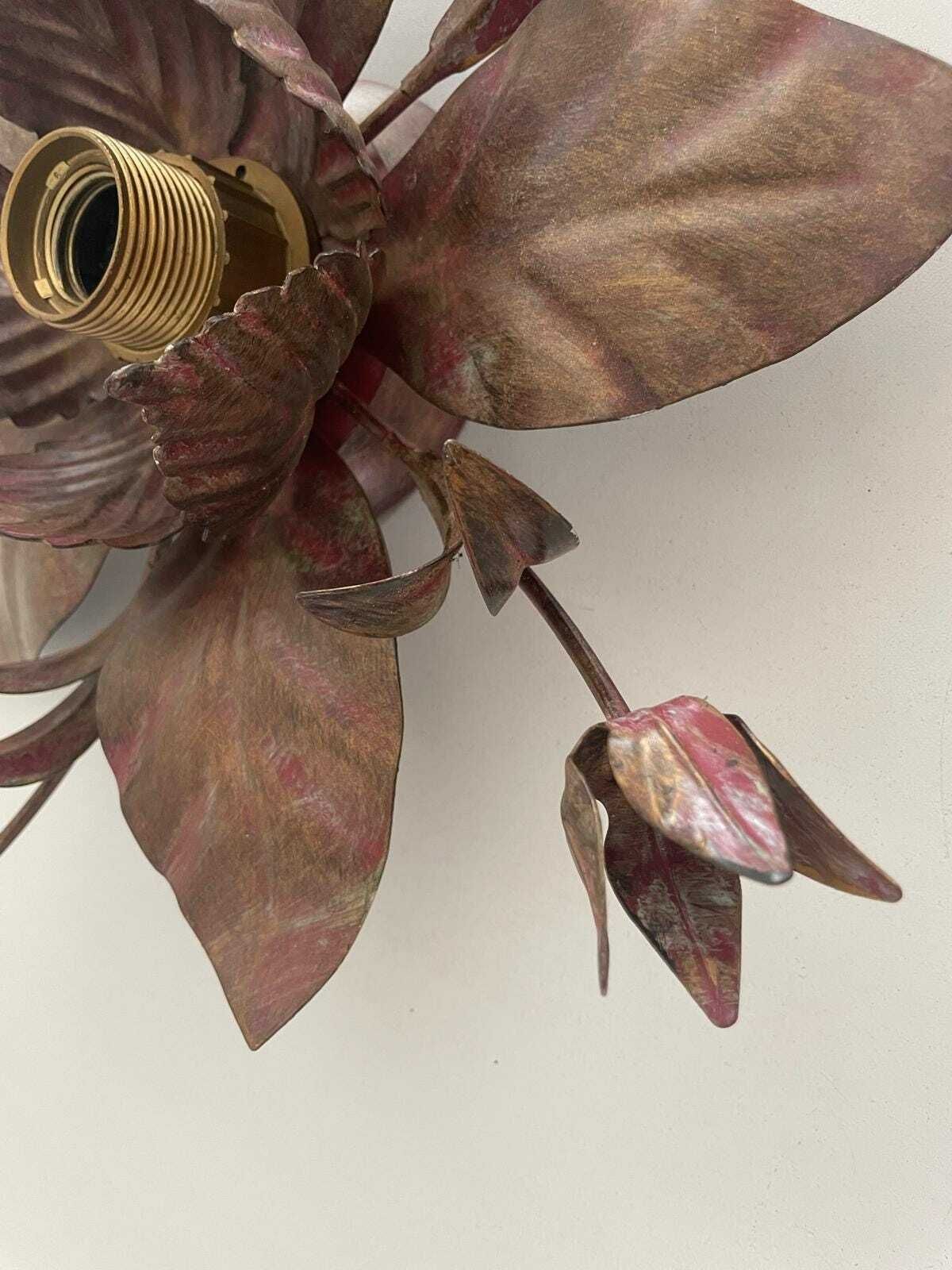 Italian Lovely Flower Design Metal Flush Mount Light, Italy, 1960s, 3 Available In Stock photo vintage