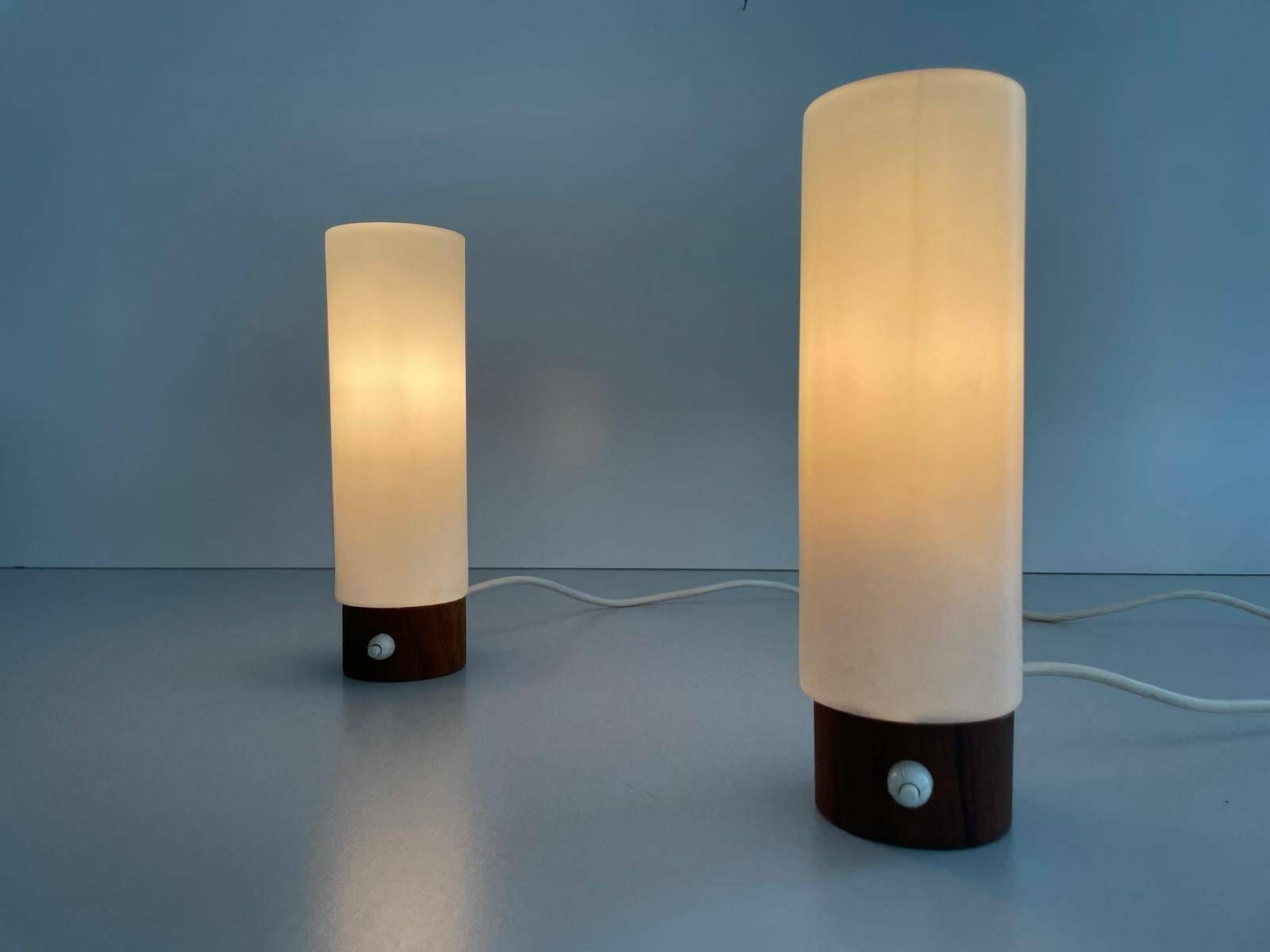 Plexiglass And Wood Pair Of Bedside Lamps, Germany, 1960s photo for sale