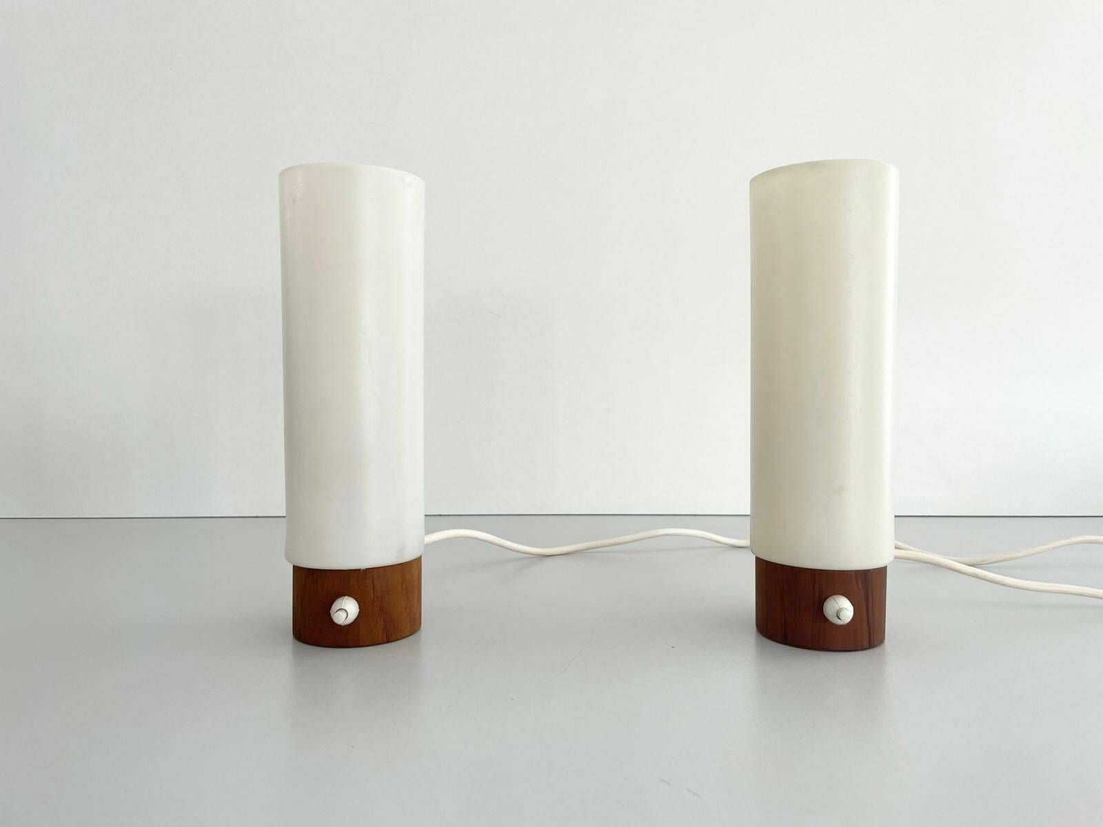 Plexiglass And Wood Pair Of Bedside Lamps, Germany, 1960s photo Lighting