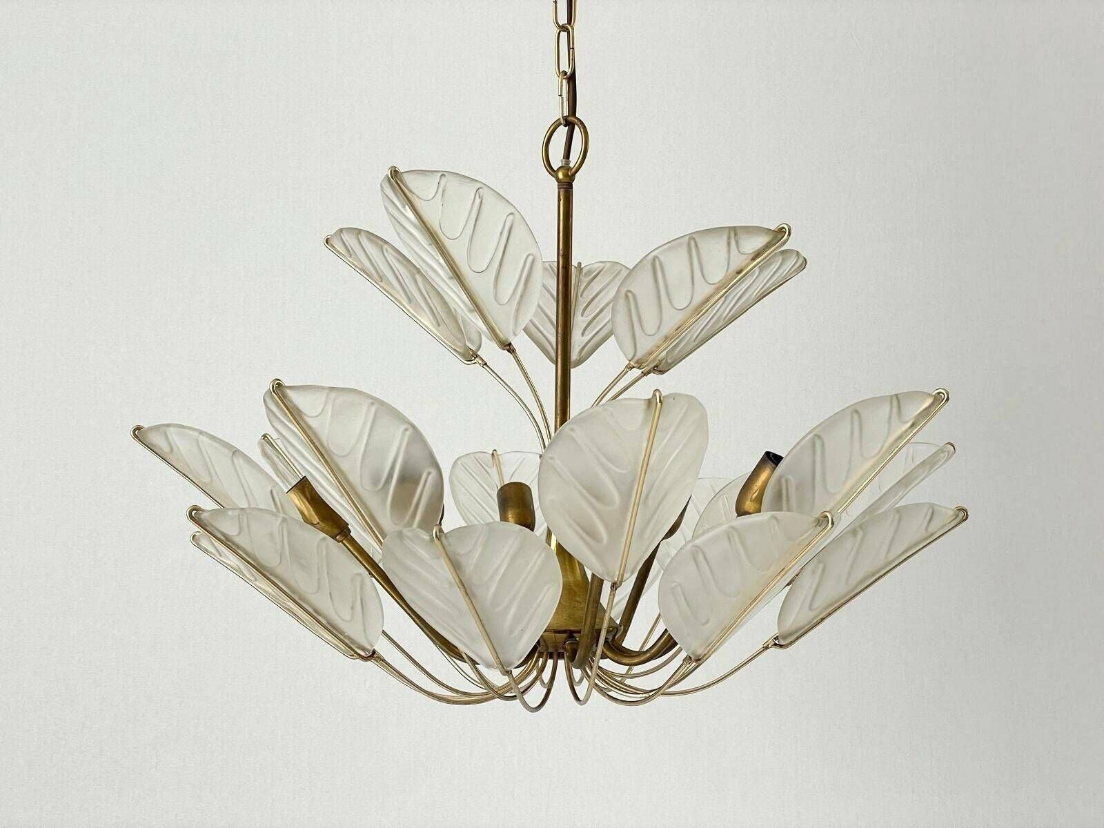 Luxurious 8 Armed Brass Chandelier With Crystal Glass Leaves, Germany, 1960s