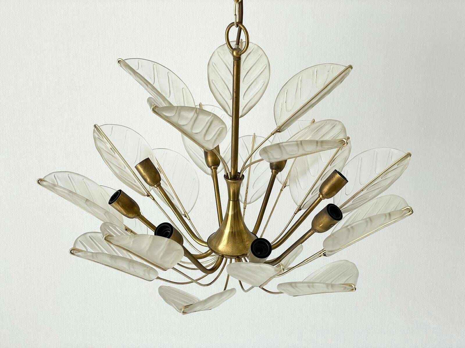 Luxurious 8 Armed Brass Chandelier With Crystal Glass Leaves, Germany, 1960s photo Lighting