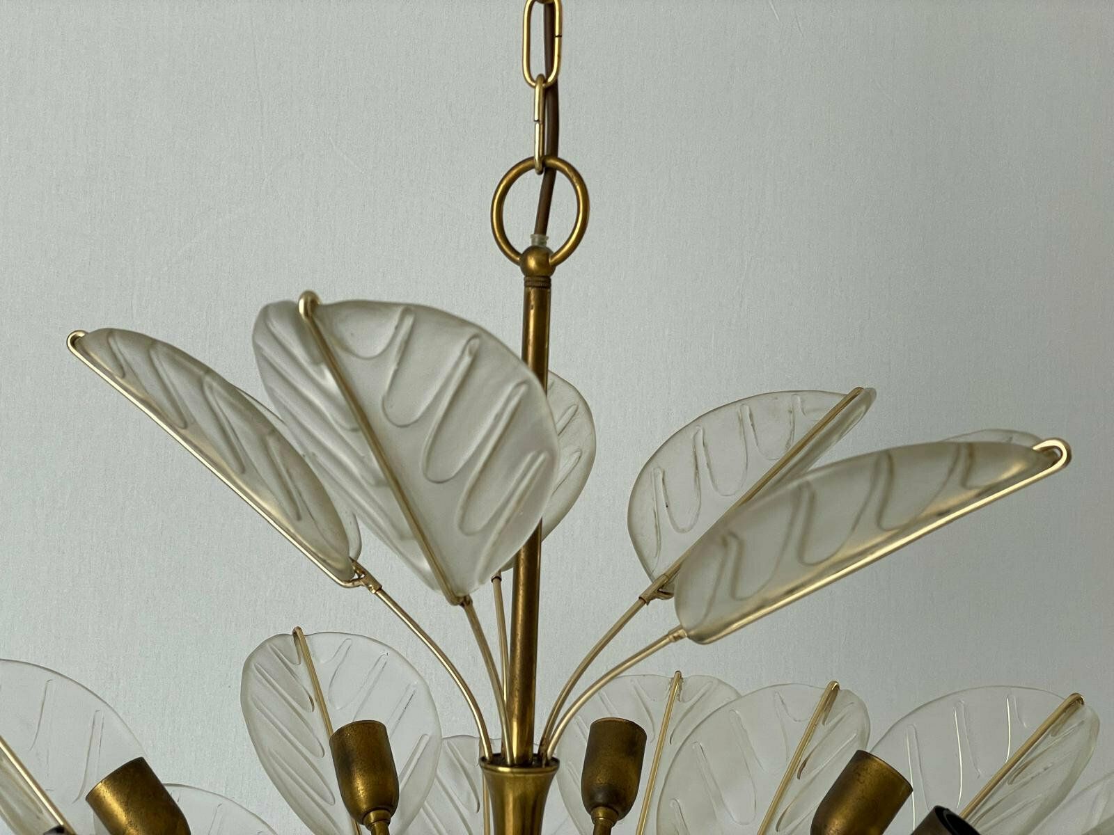 Luxurious 8 Armed Brass Chandelier With Crystal Glass Leaves, Germany, 1960s photo vintage