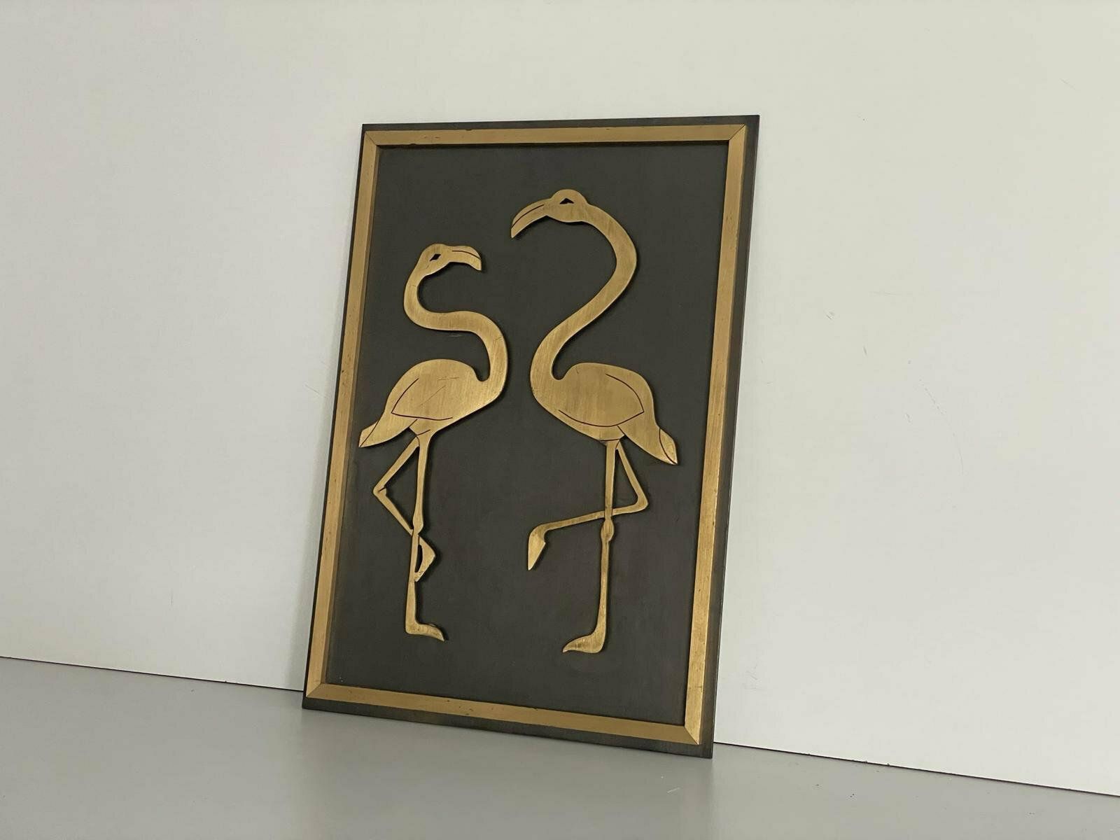 Wonderful Flamingo Couple Brass And Black Metal Backside Wall Art, Germany, 1960s photo furniture