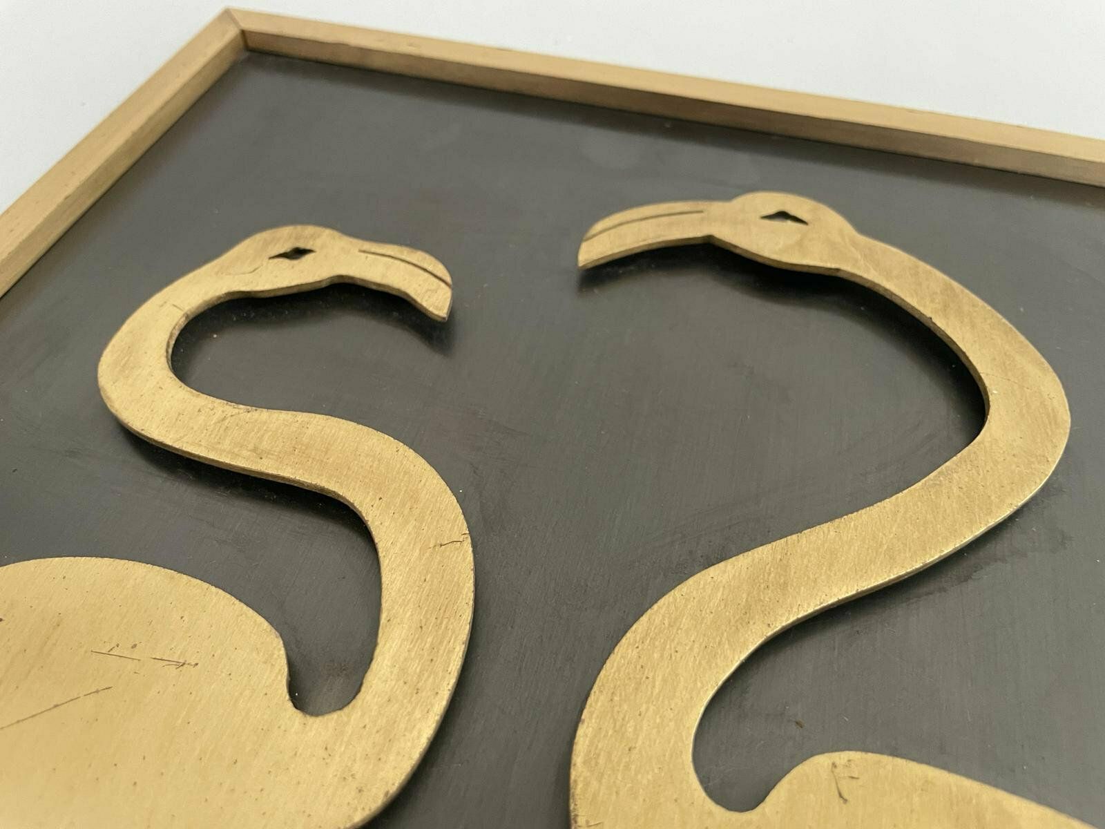 Wonderful Flamingo Couple Brass And Black Metal Backside Wall Art, Germany, 1960s photo 654.0
