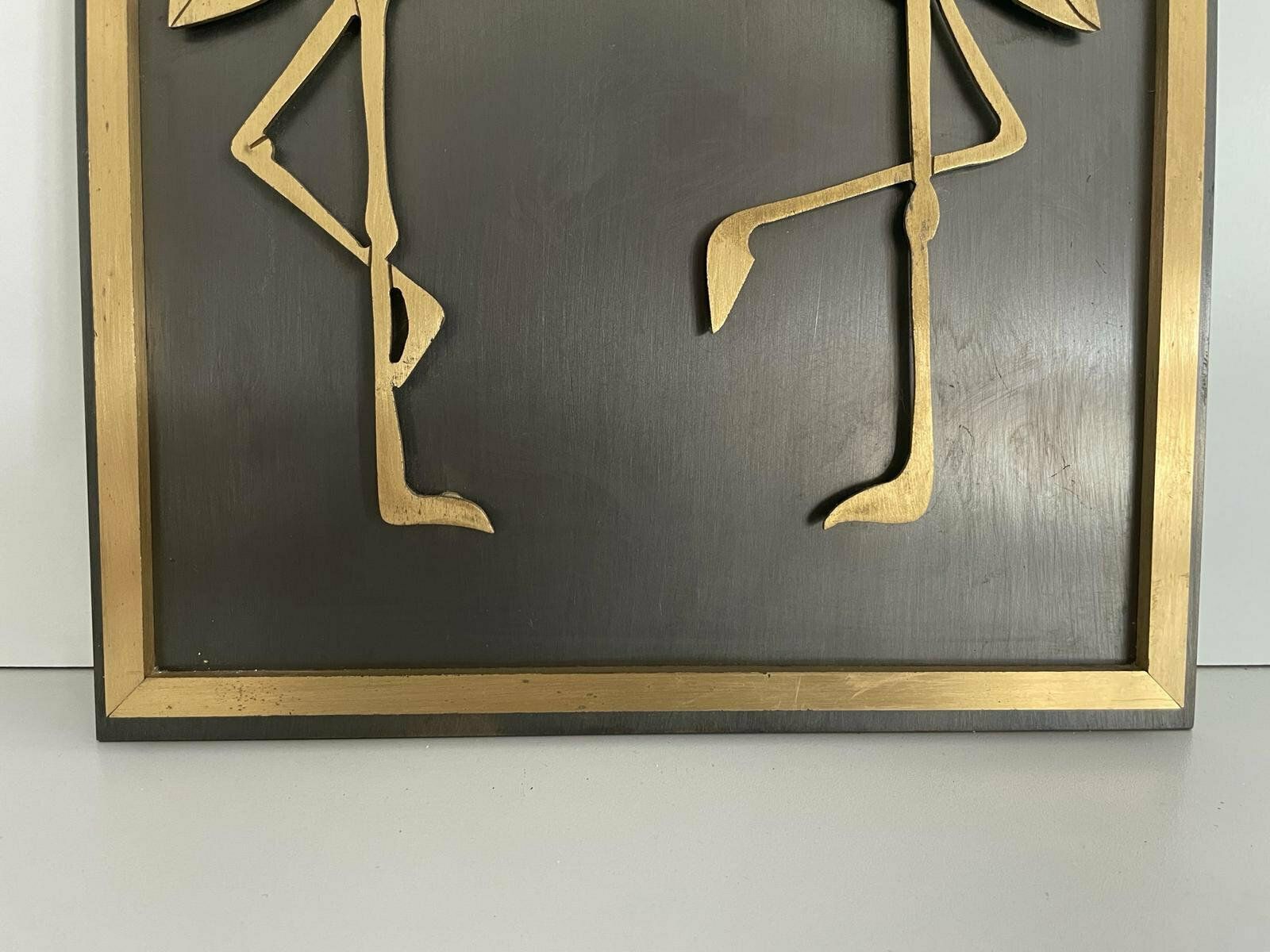 Wonderful Flamingo Couple Brass And Black Metal Backside Wall Art, Germany, 1960s photo vintage