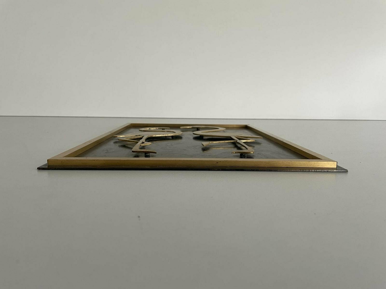 photo furniture Wonderful Flamingo Couple Brass And Black Metal Backside Wall Art, Germany, 1960s